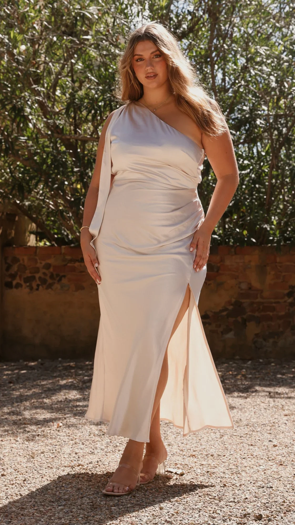 Halle One Shoulder Maxi Dress - Champagne