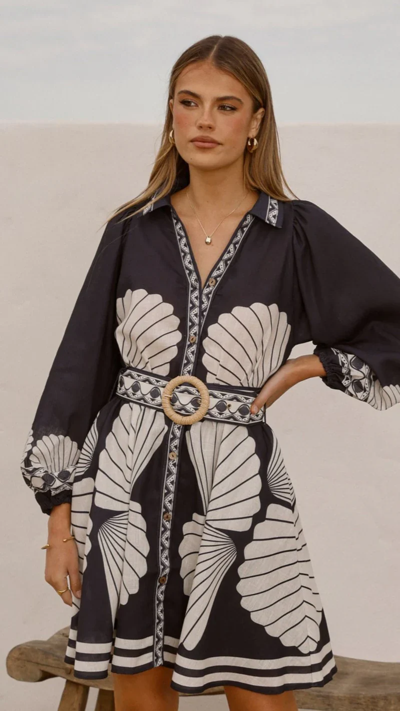 Mariel Long Sleeve Mini Dress - Black