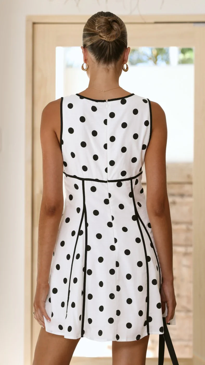 Eliana Mini Dress - White/Black Polka