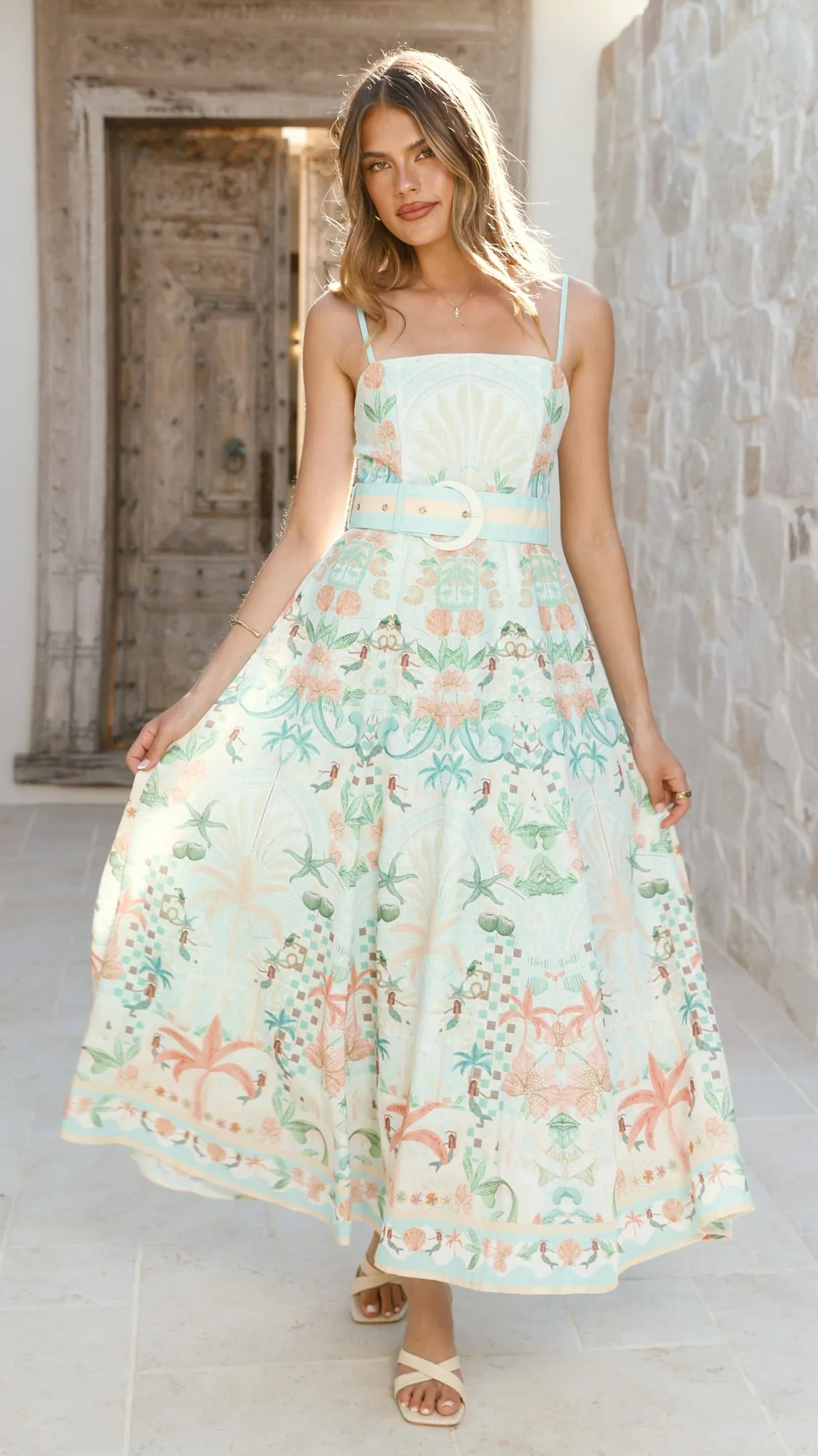 Nellie Midi Dress - Aqua Aurora Print