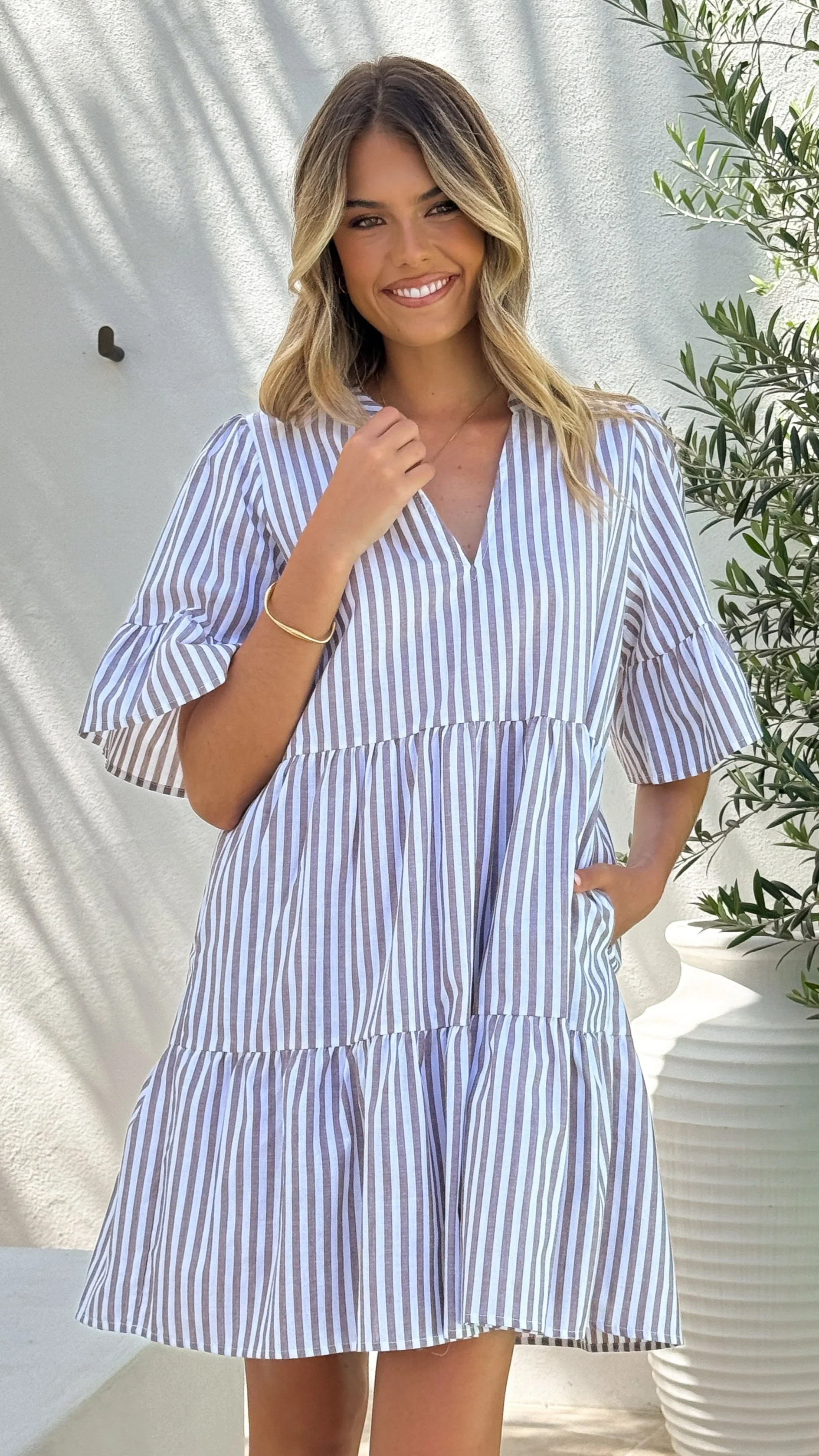 Tarnie Mini Dress - Brown Stripe