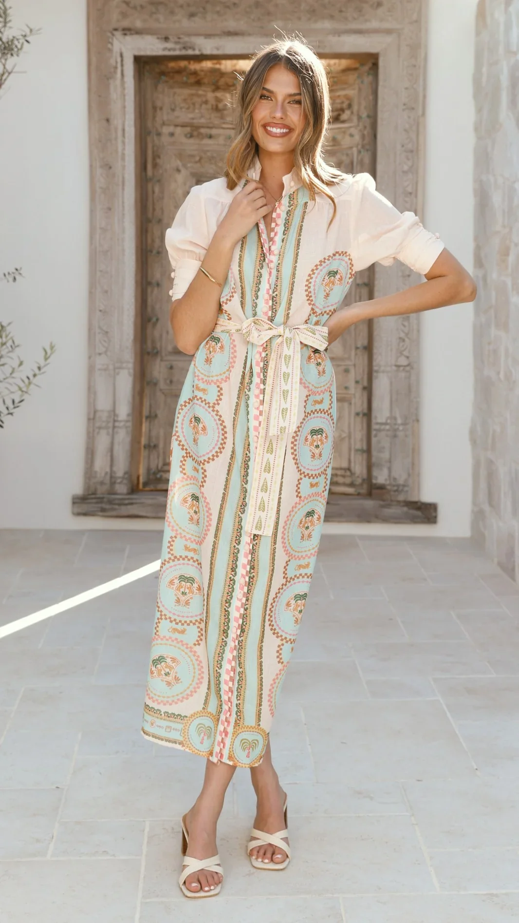 Magnolia Midi Dress - Acacia Palm Cream