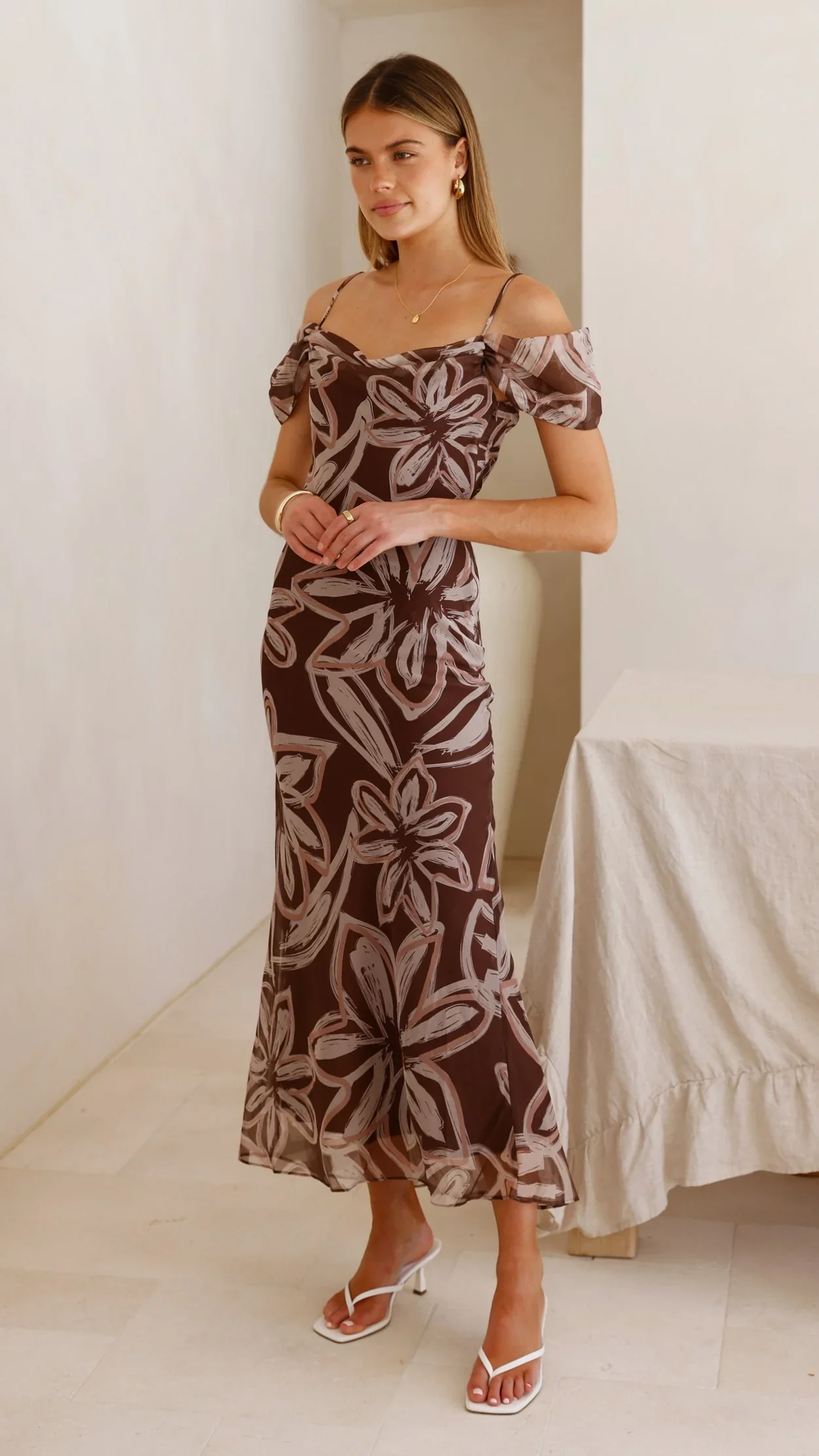 Adrianna Midi Dress - Brown Floral