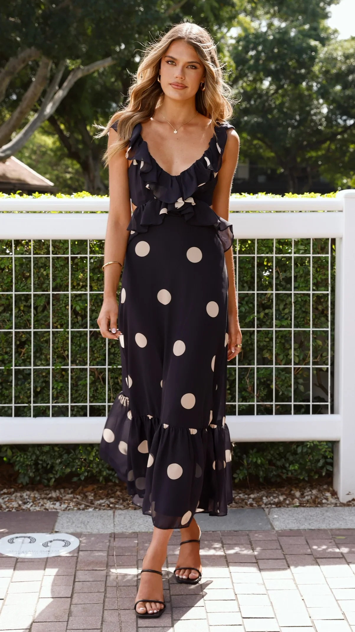 Taylee Midi Dress - Black/Cream Polka