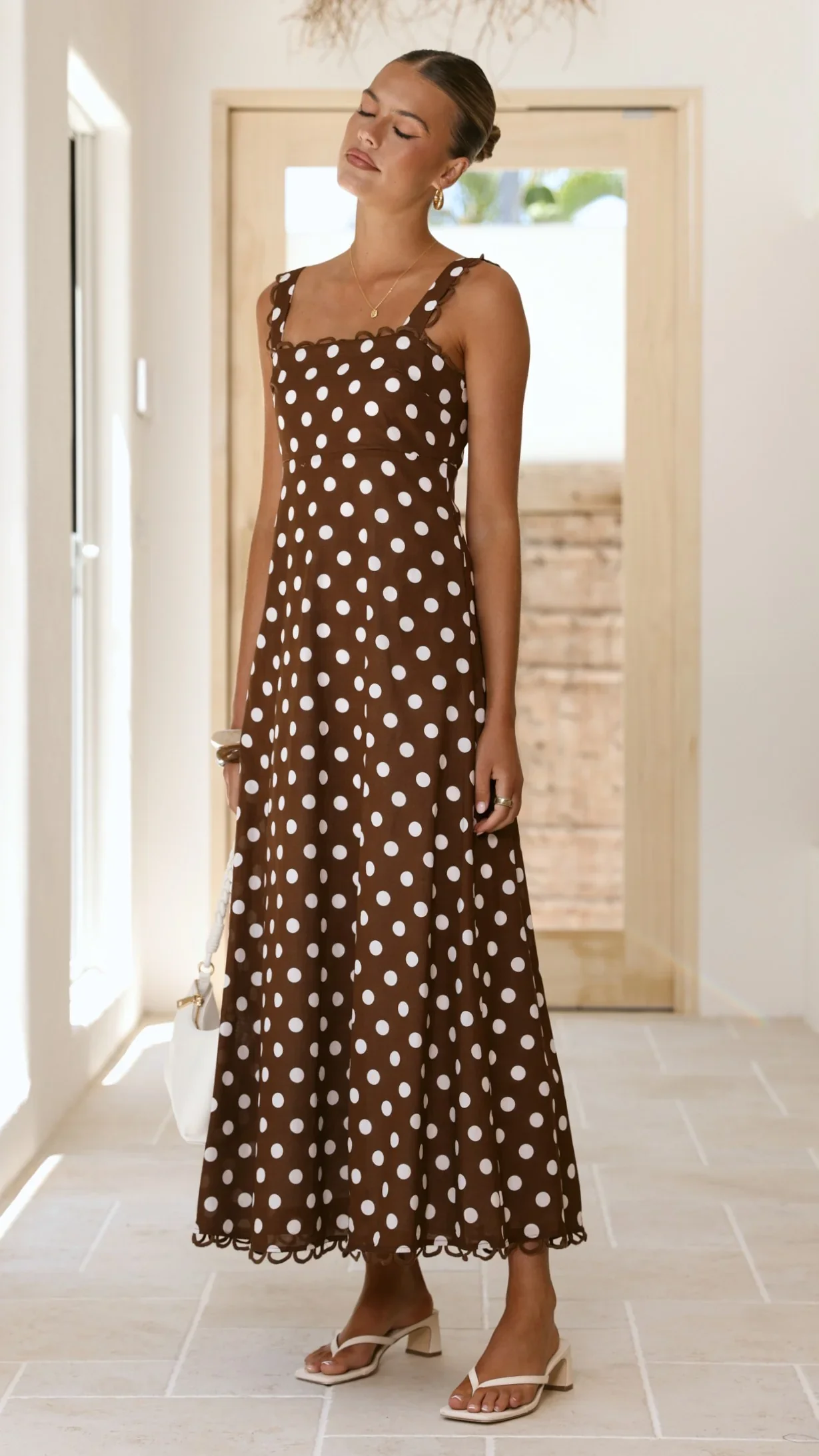 Milani Maxi Dress - Brown Polka