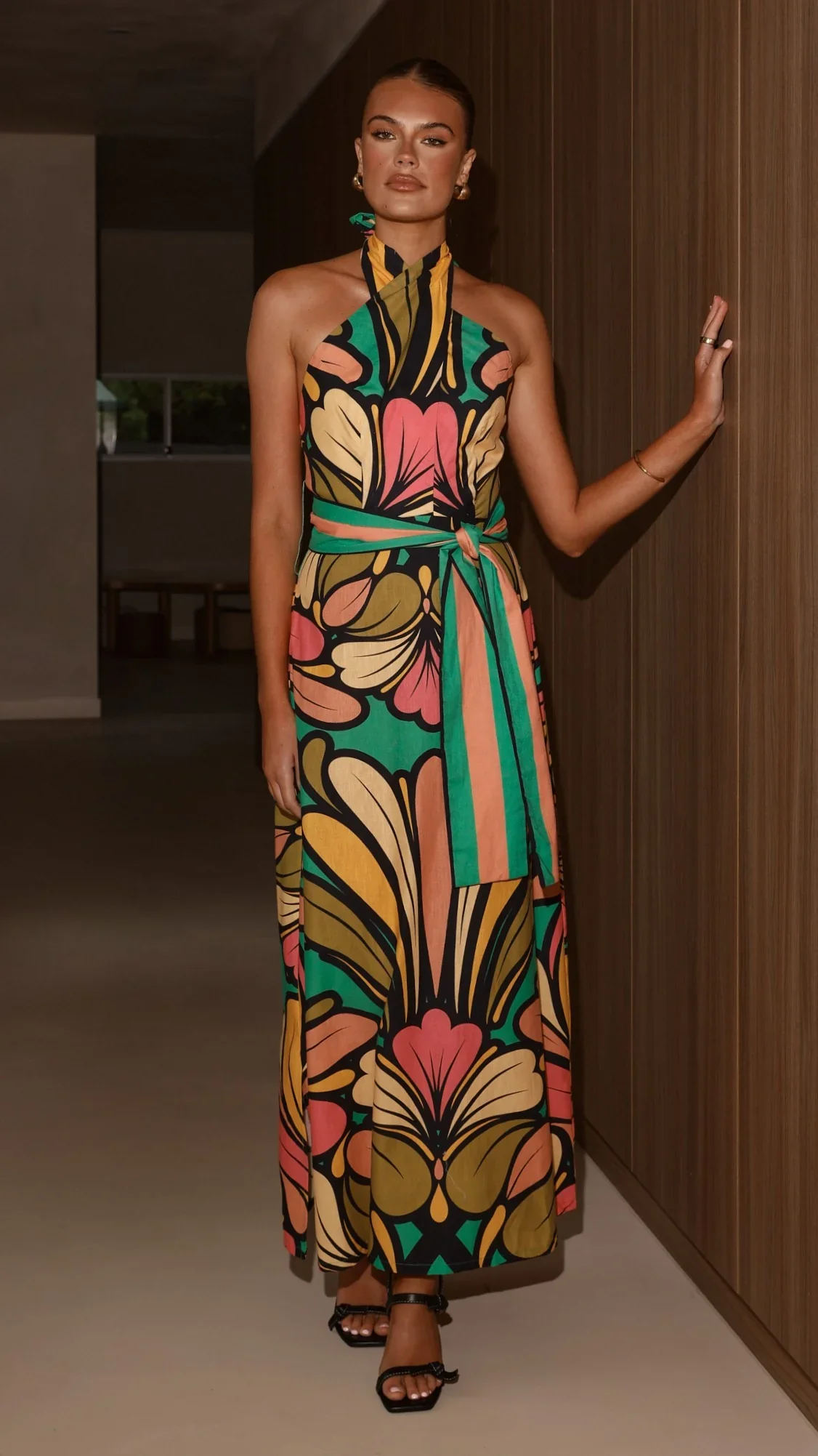 Portugal Twist Halter Maxi Dress - Apple