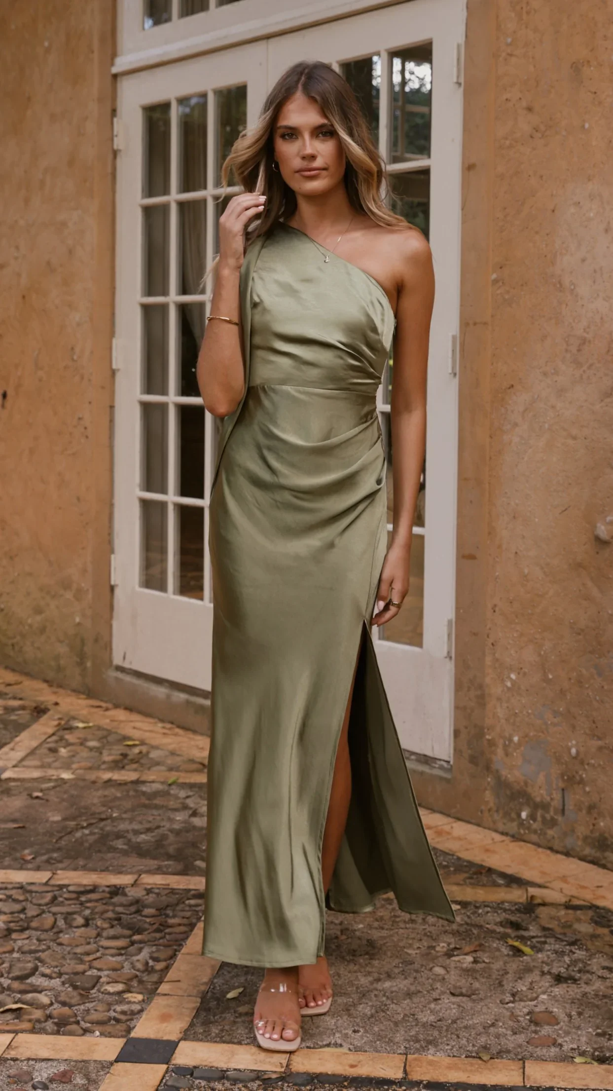 Halle One Shoulder Maxi Dress - Olive