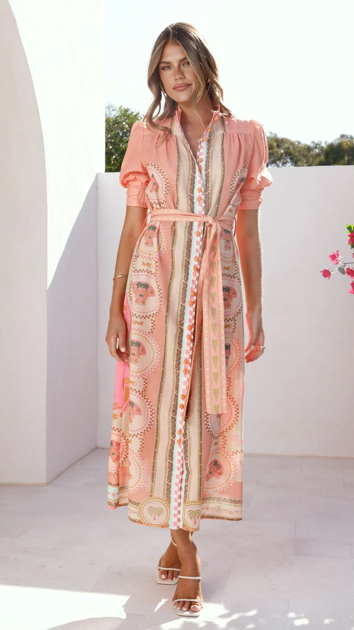 Magnolia Midi Dress - Acacia Palm Melon