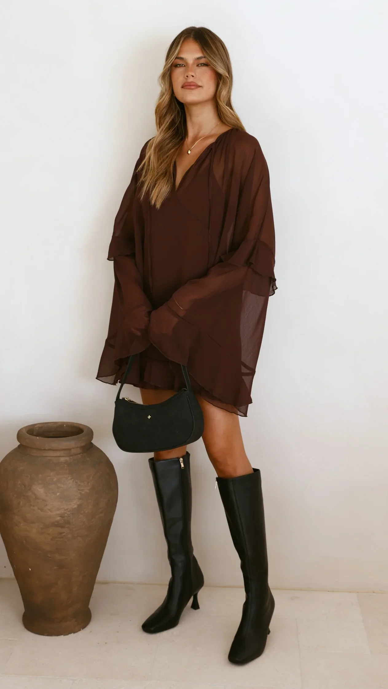 Leera Mini Dress - Chocolate