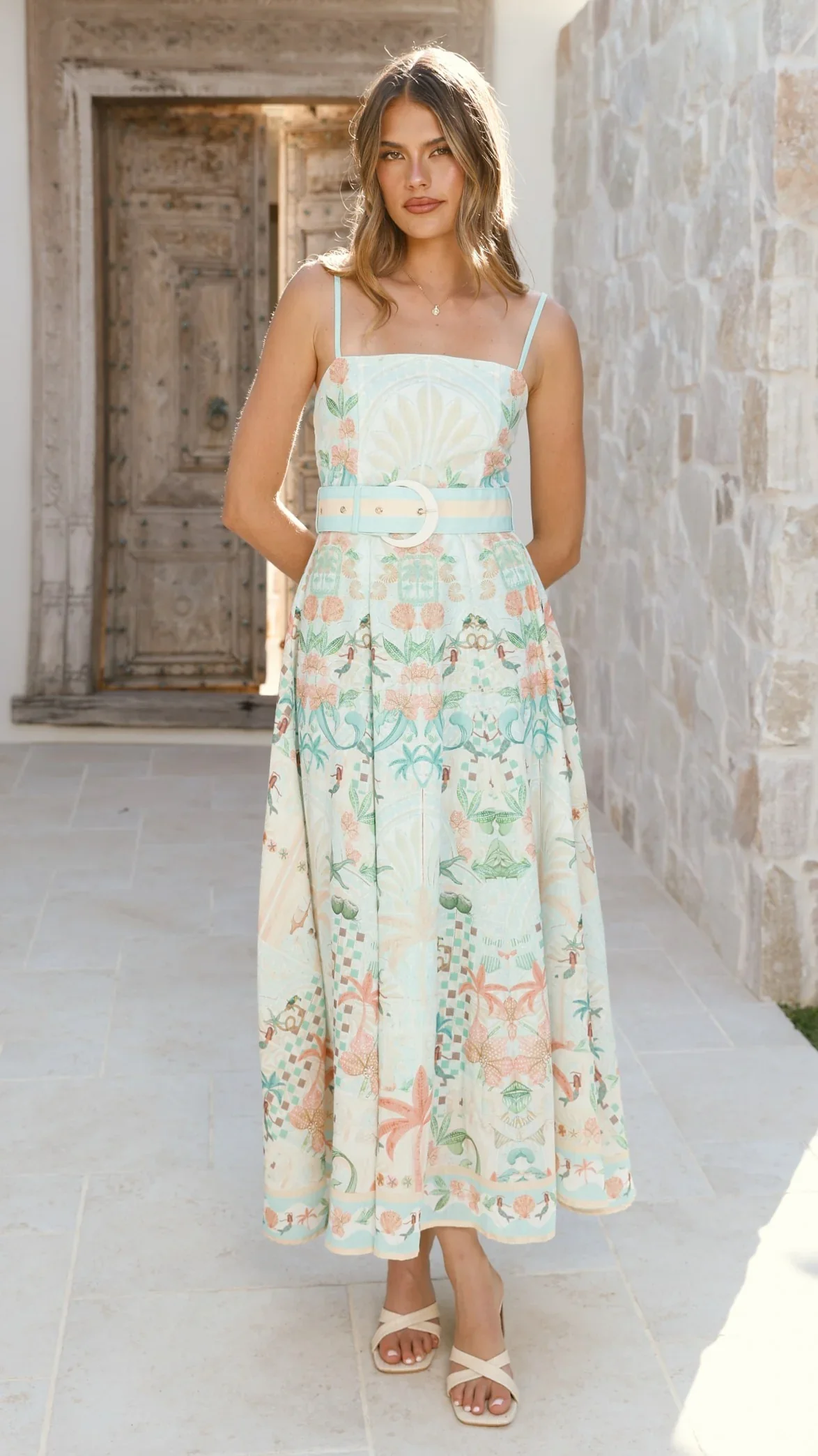 Nellie Midi Dress - Aqua Aurora Print