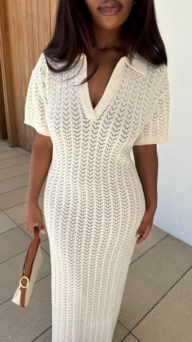 Tiffy Crochet Short Sleeve Maxi Dress - White