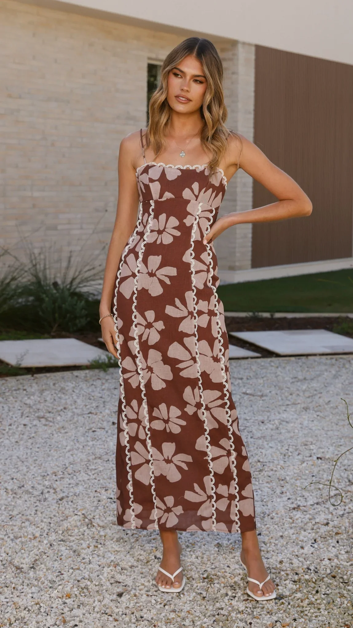 Carlia Midi Dress - Brown Daylillies