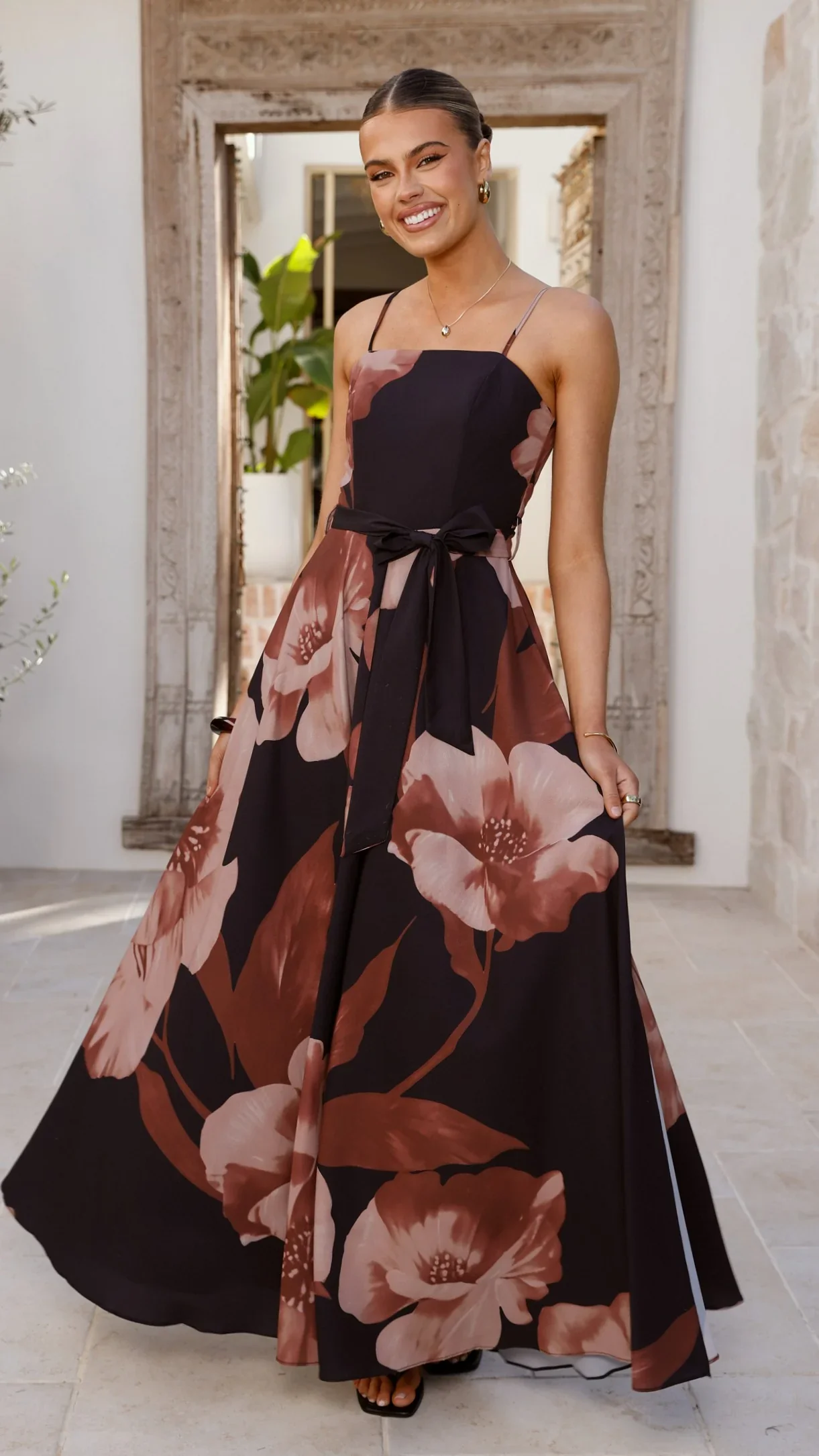 Carson Maxi Dress - Black/Wine Floral
