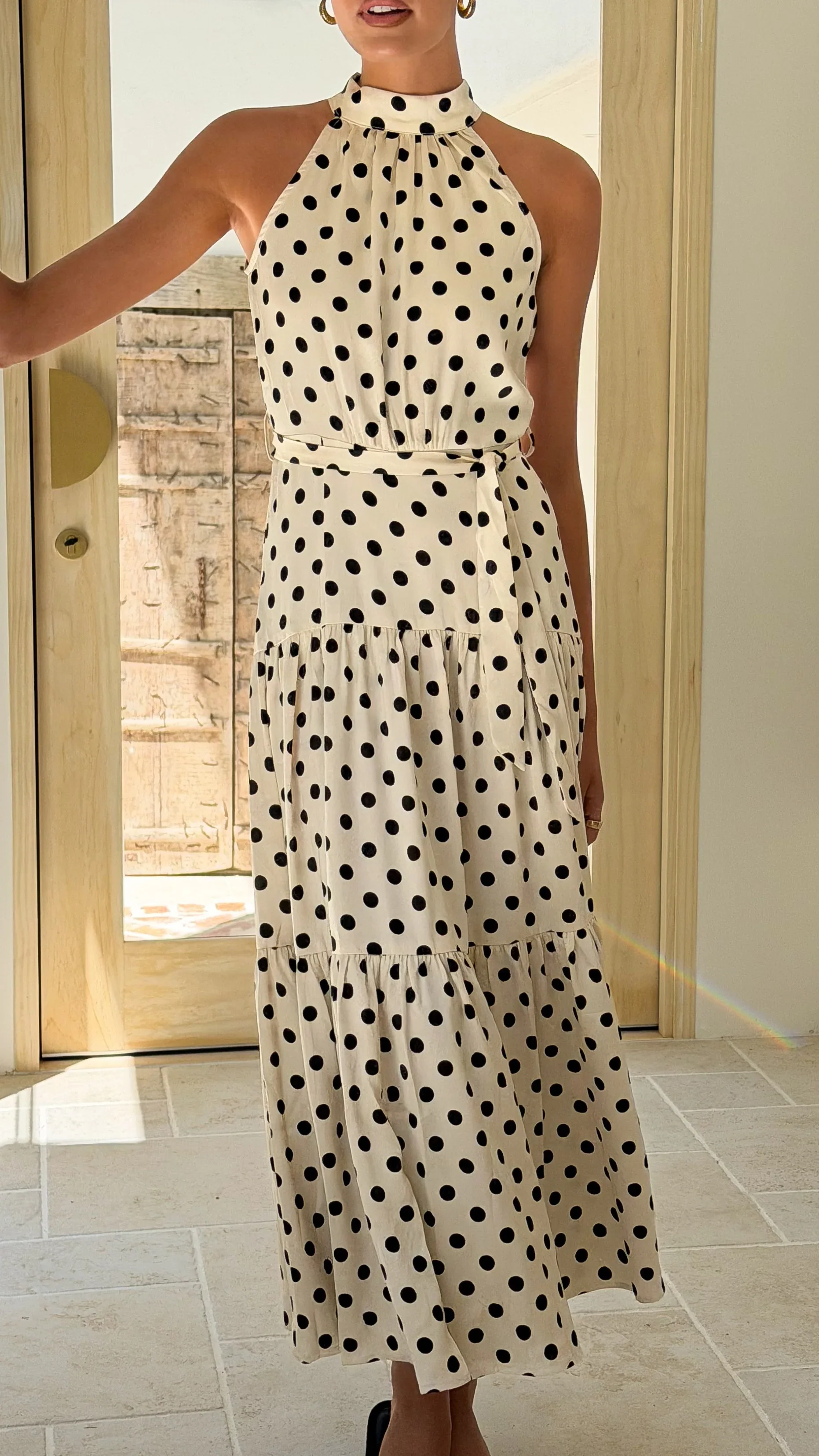 Dawson Maxi Dress - Cream / Black Polka Dot