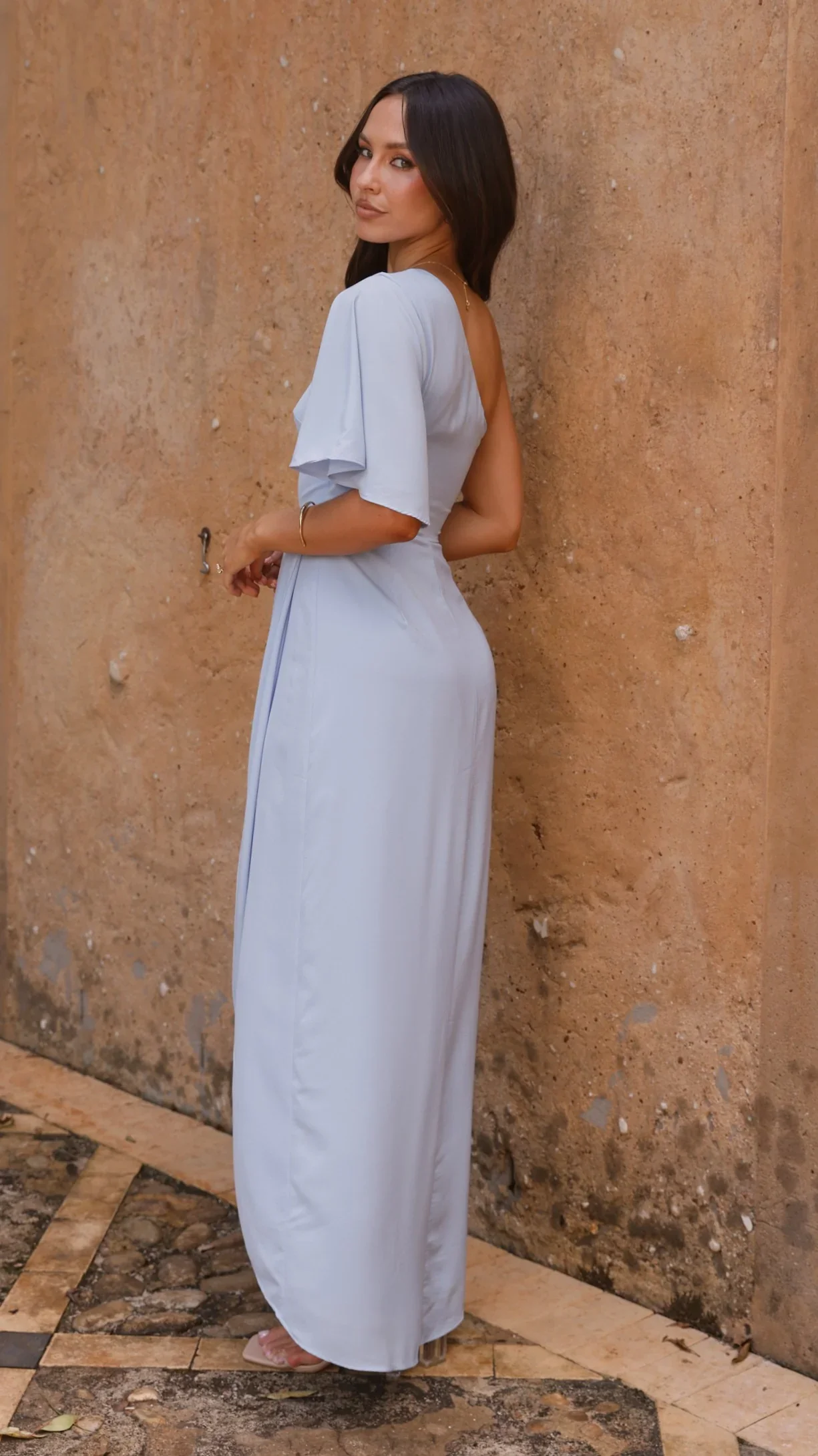 Emma One Sleeve Maxi Dress - Blue