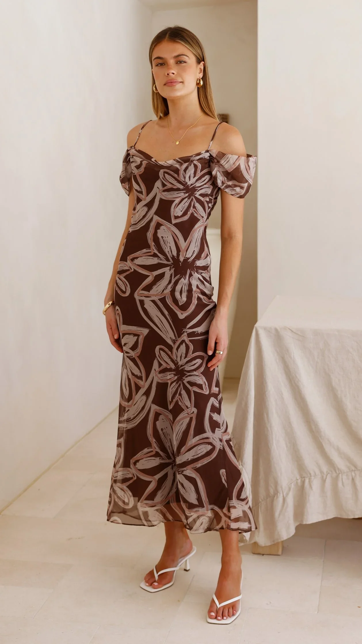 Adrianna Midi Dress - Brown Floral