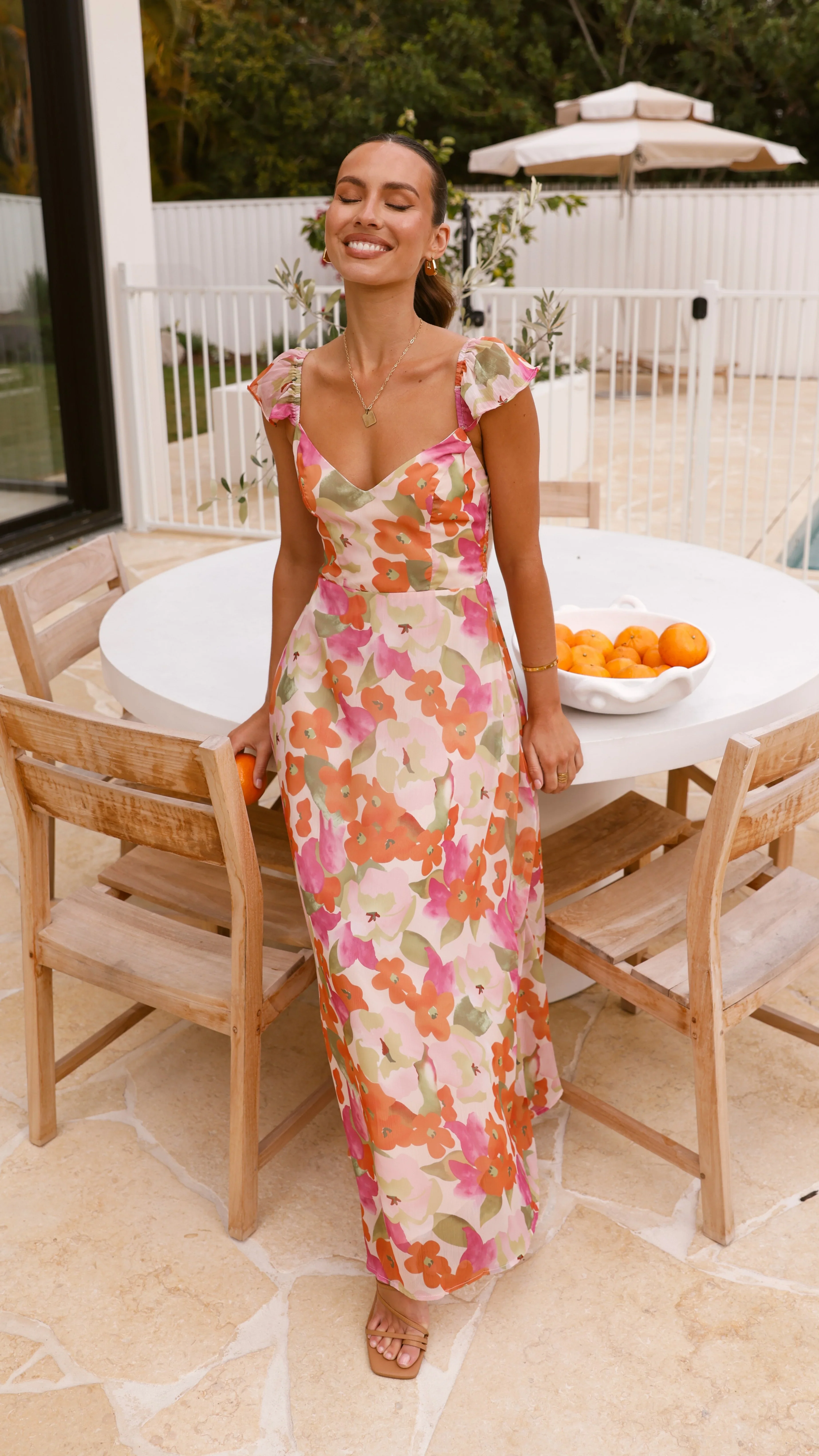 Calais Maxi Dress - Orange Floral