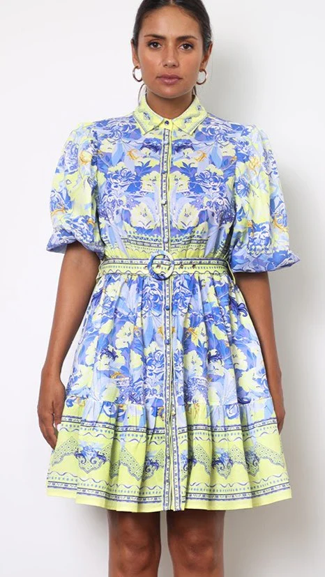 Kalliope Mini Dress - Blue/Yellow