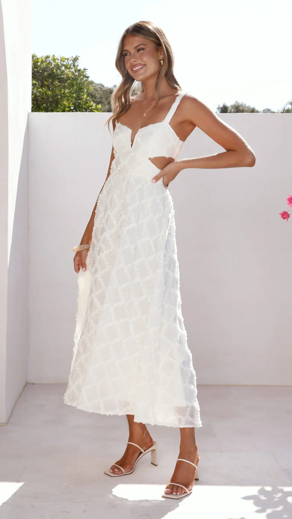 Jenny Side Cut Midi Dress - Cream