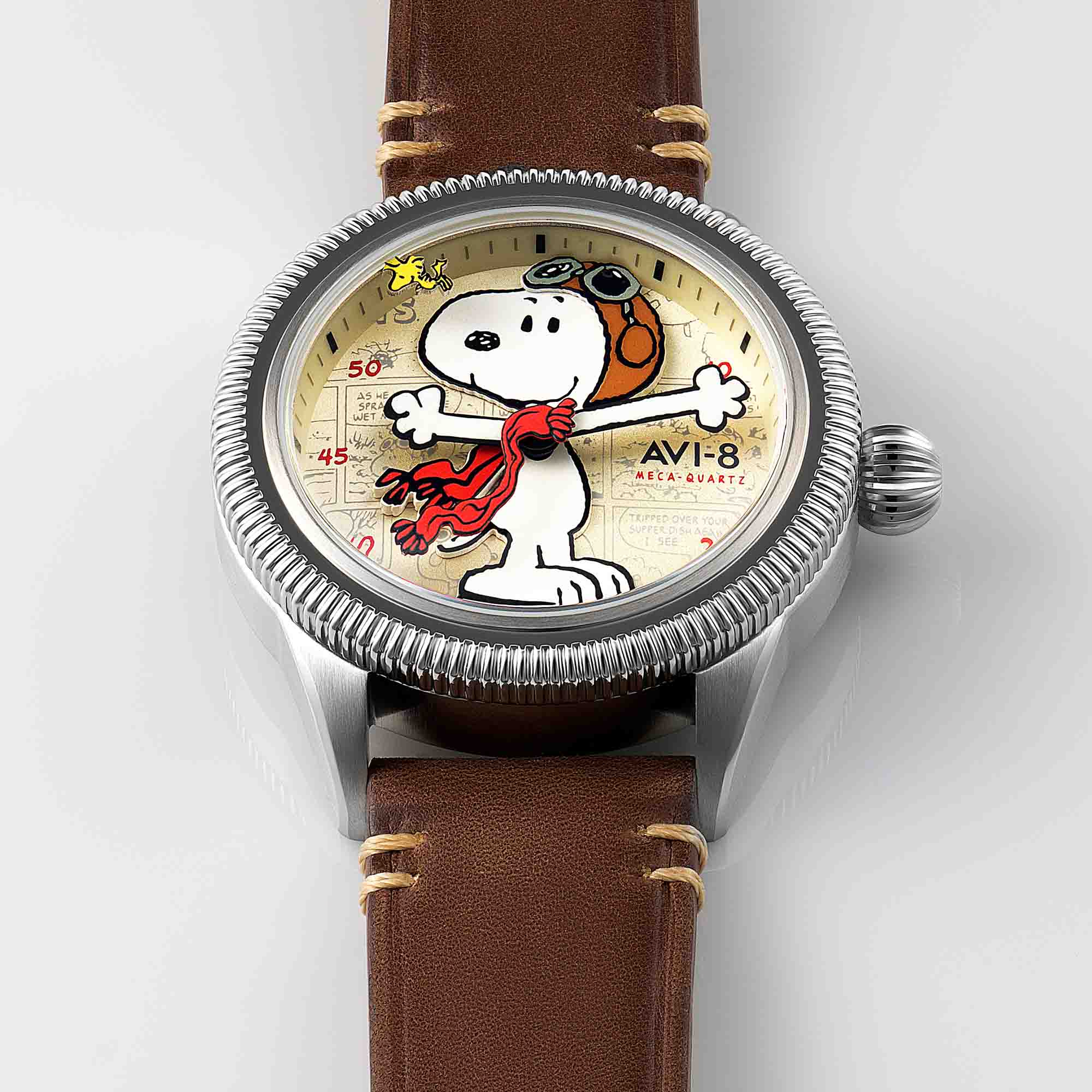 AVI-8 Flyboy Airmaster 40 Meca-Quartz Peanuts Snoopy Flying Ace Camel Brown Limited Edition