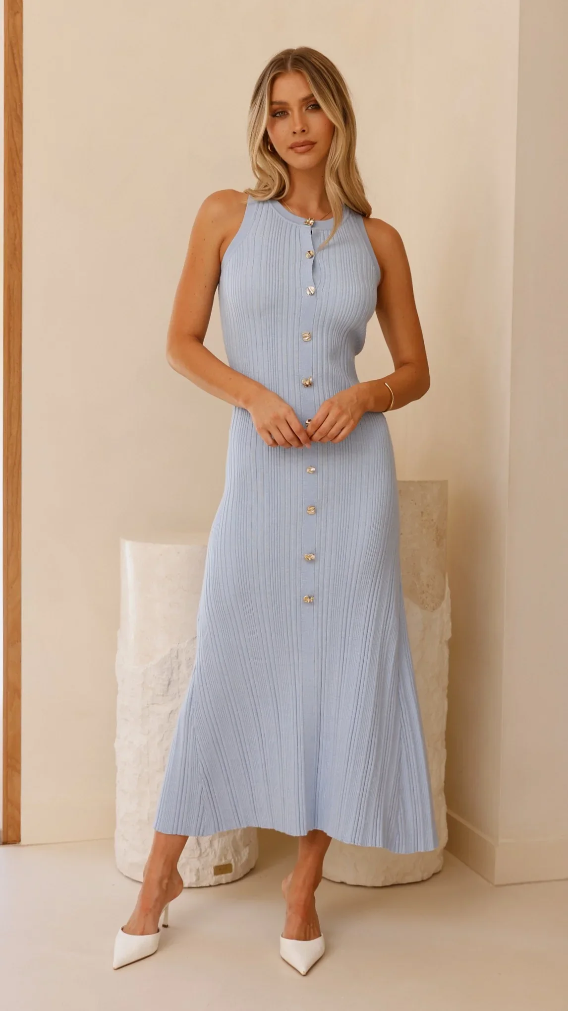 Aylah Knit Midi Dress - Blue