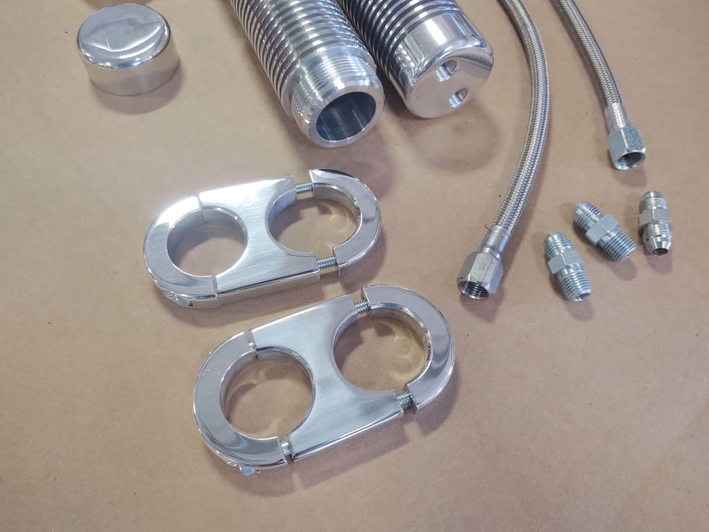 BIG DOG MOTORCYCLES POL BILLET OIL COOLER KIT w/ STASH TUBE BRACKETS STRAIGHT