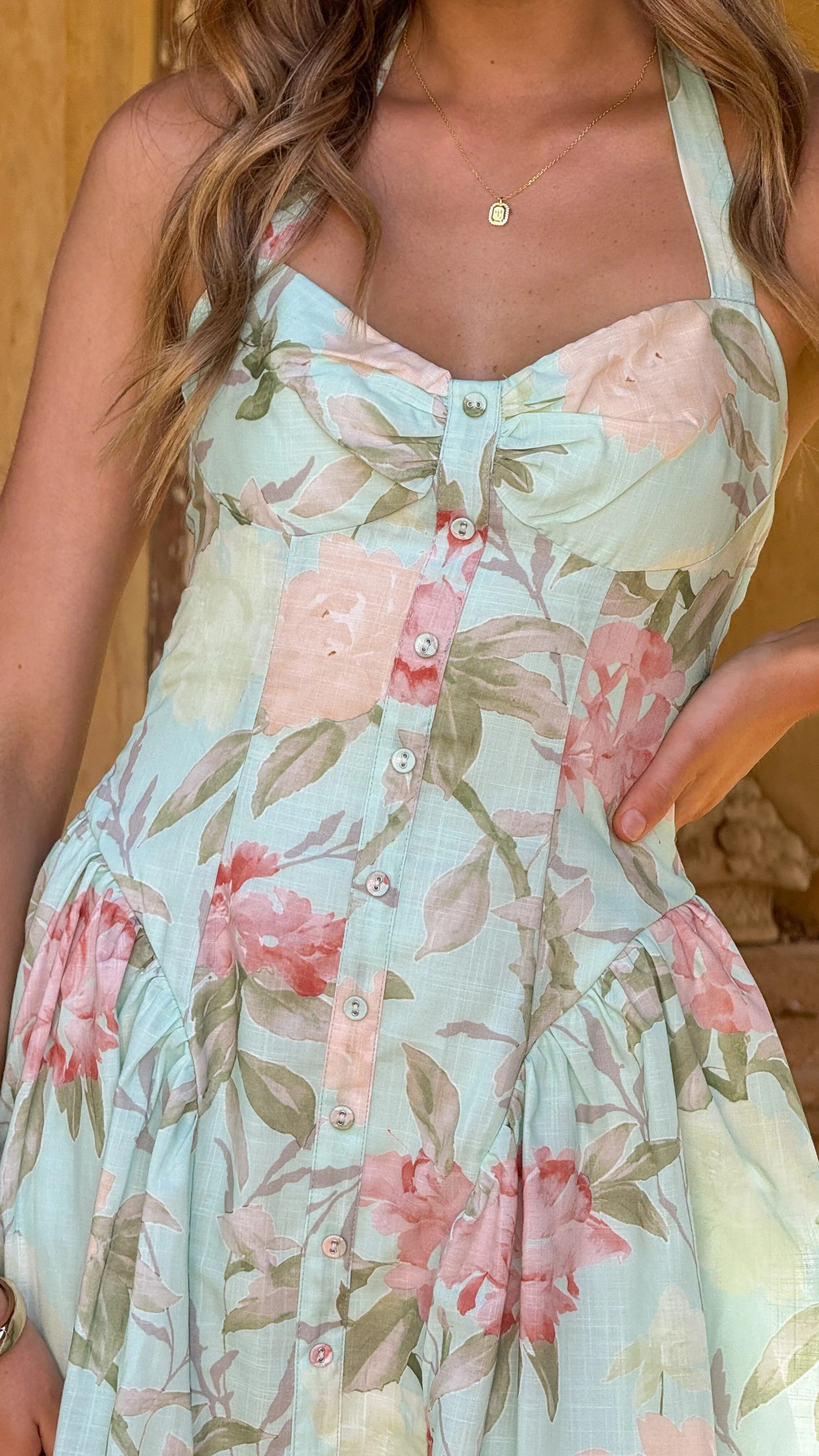 Mabel Mini Dress - Green Floral