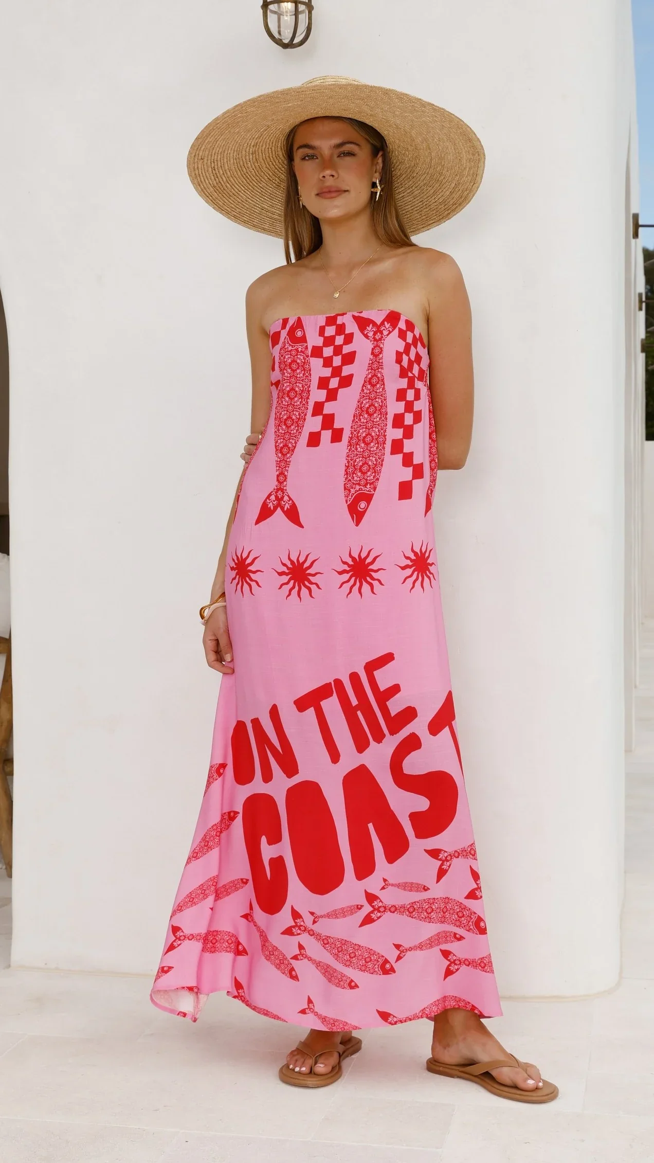 Elidie Strapless Maxi Dress - Pink/Red Tide