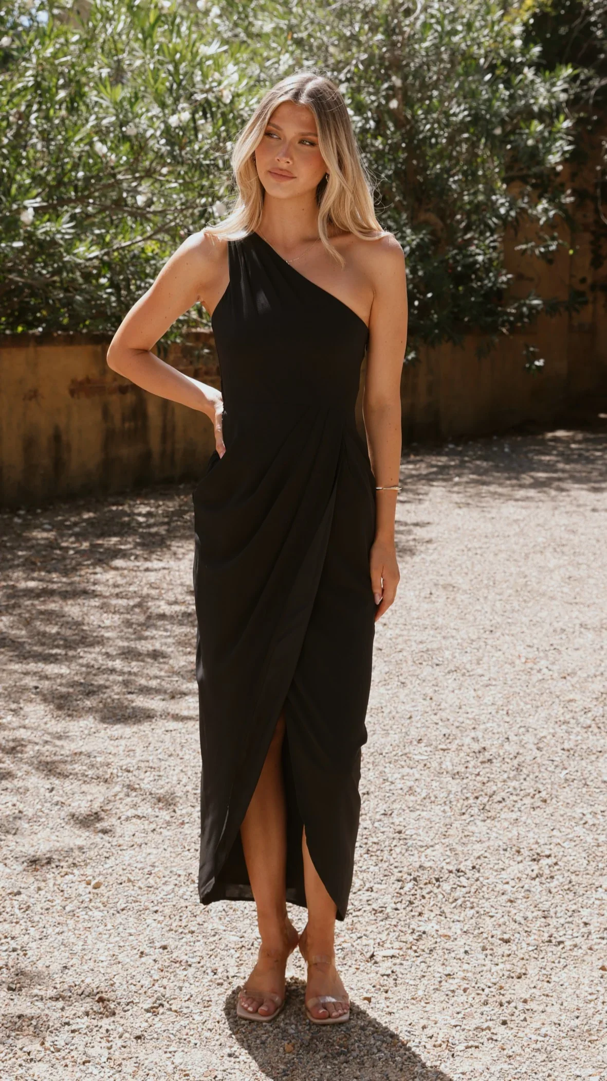 Clara One Shoulder Maxi Dress - Black