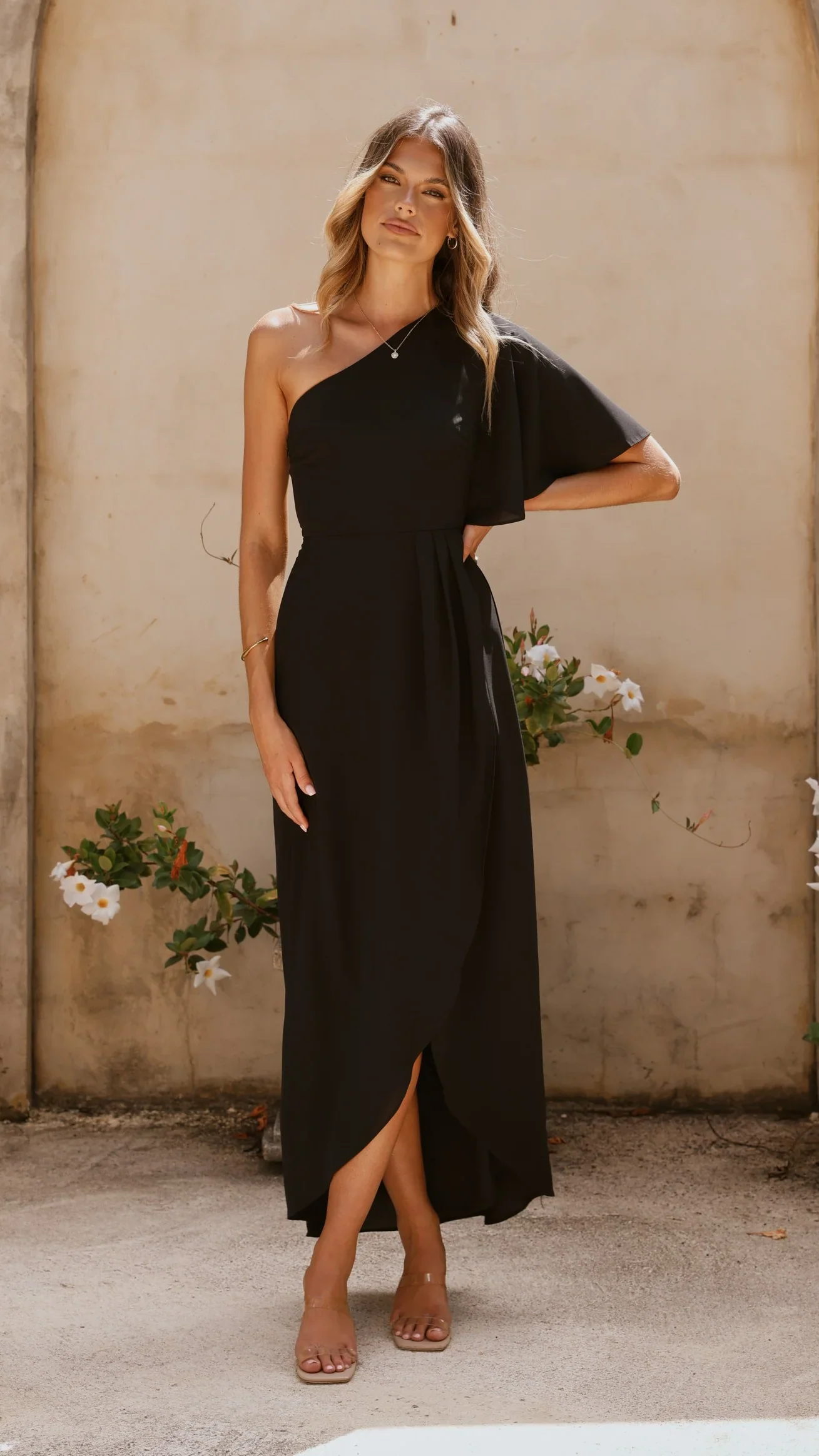 Emma One Sleeve Maxi Dress - Black