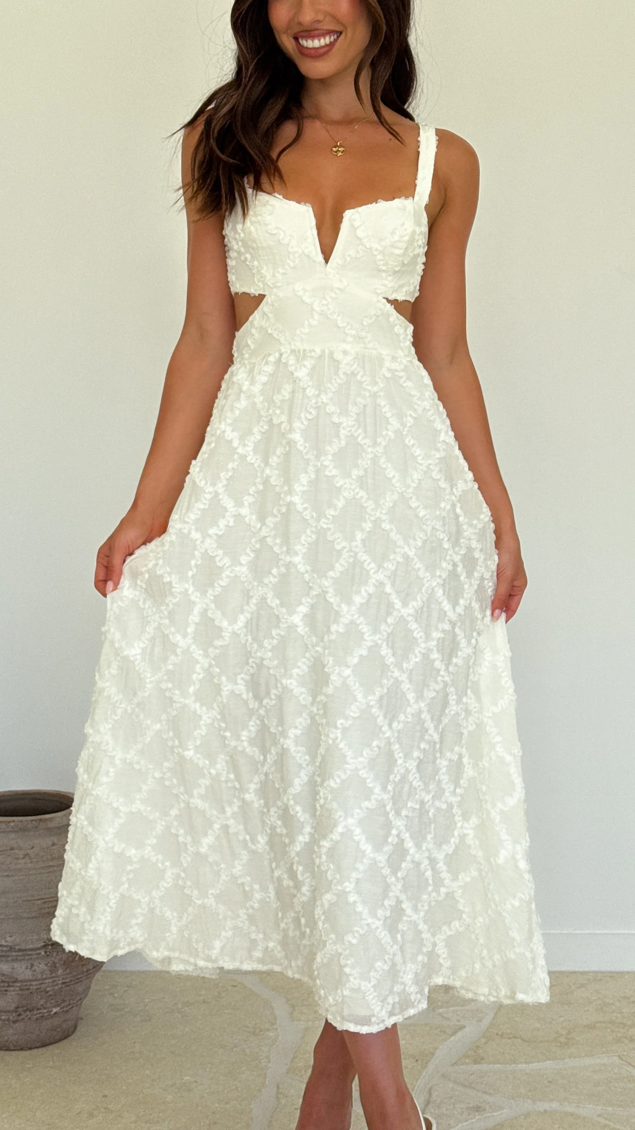 Jenny Side Cut Midi Dress - Cream