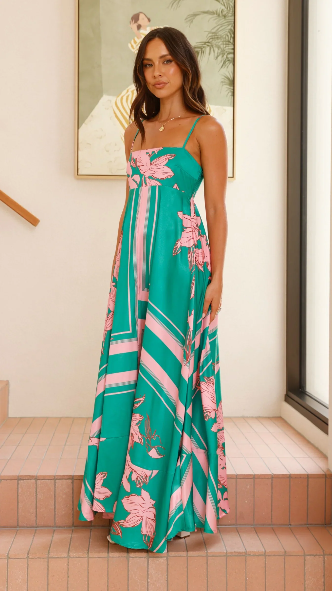 Kaethe Maxi Dress - Green/Pink Floral