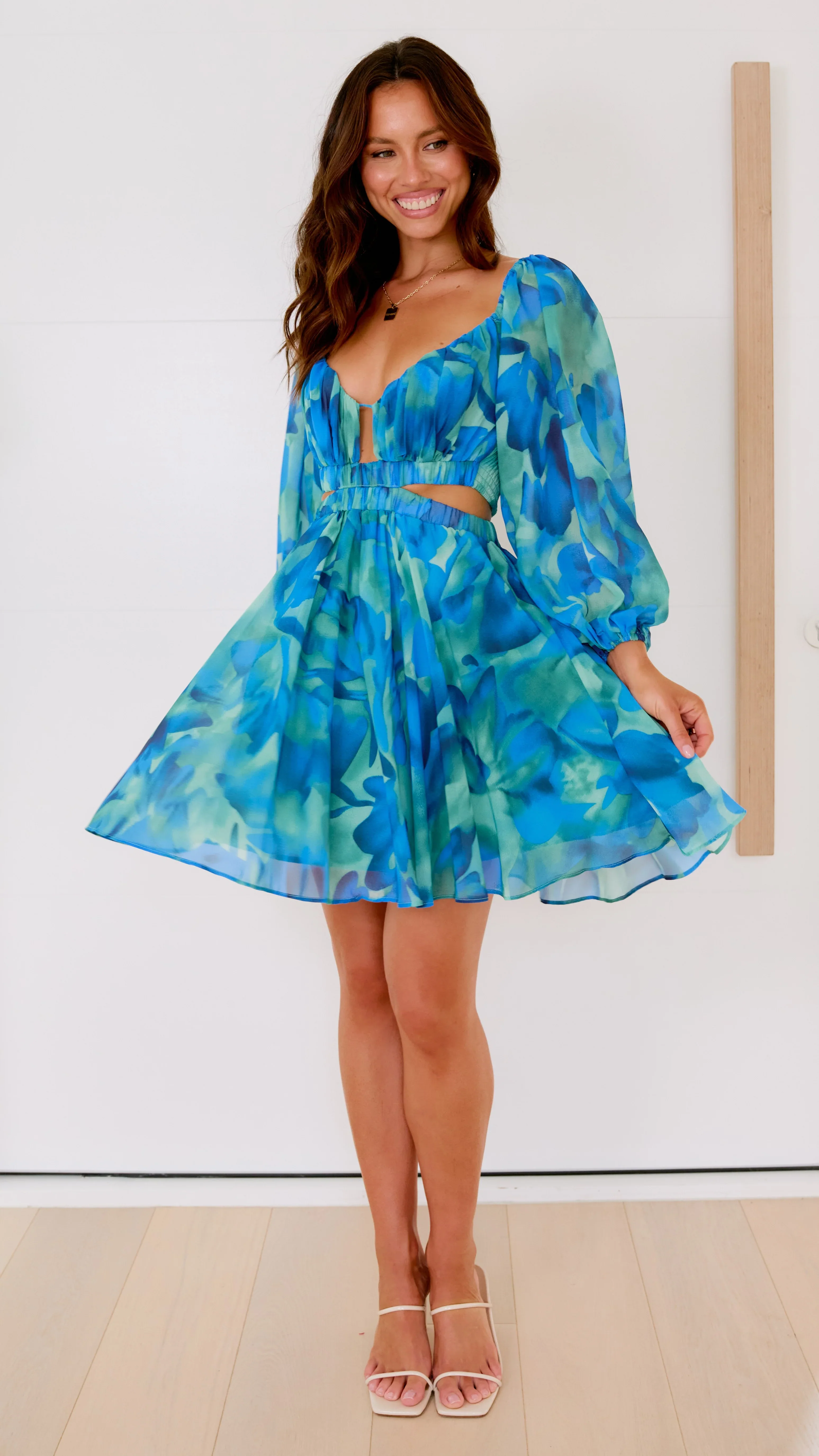 Xarissa Mini Dress - Blue / Green Print
