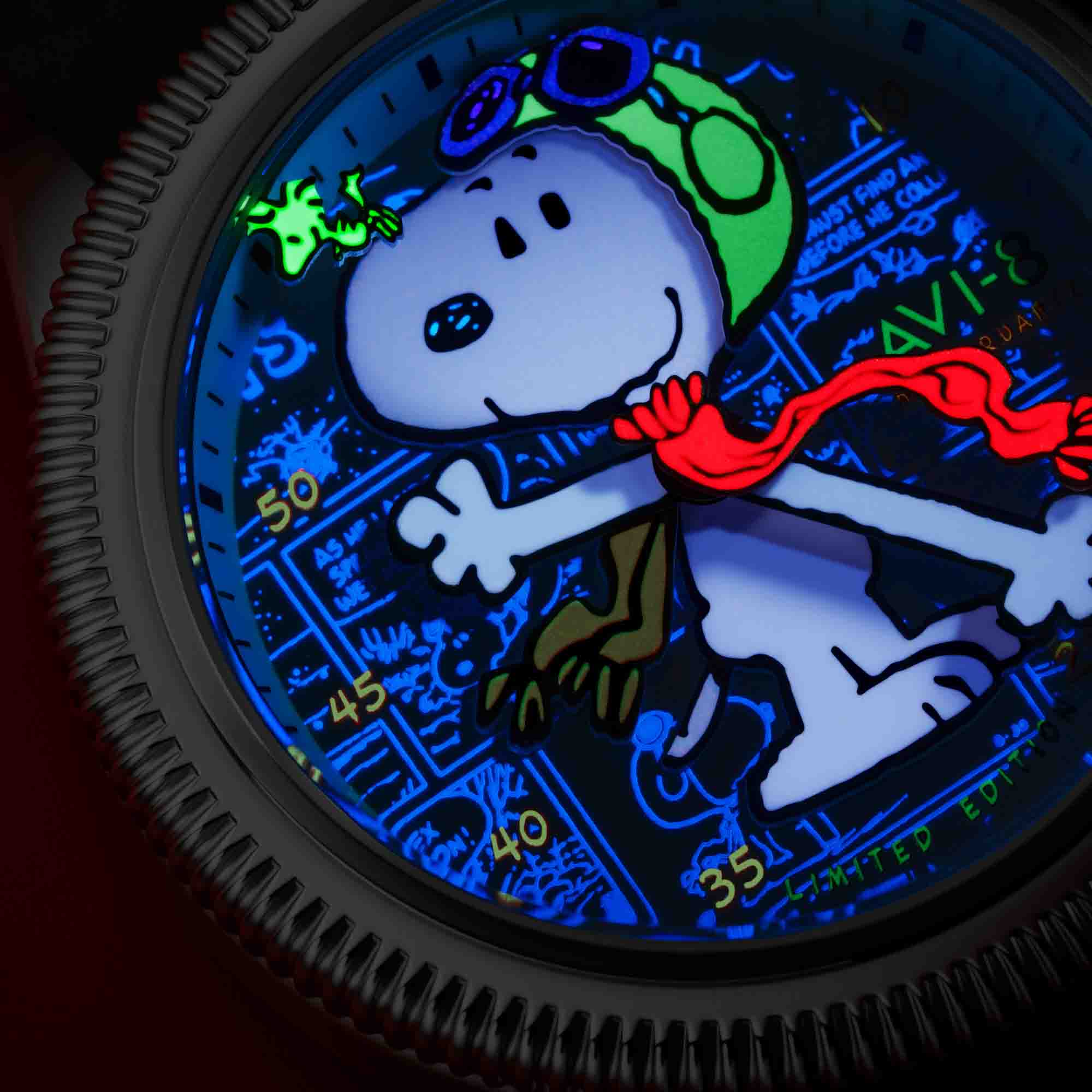 AVI-8 Flyboy Airmaster 40 Meca-Quartz Peanuts Snoopy Flying Ace Camel Brown Limited Edition