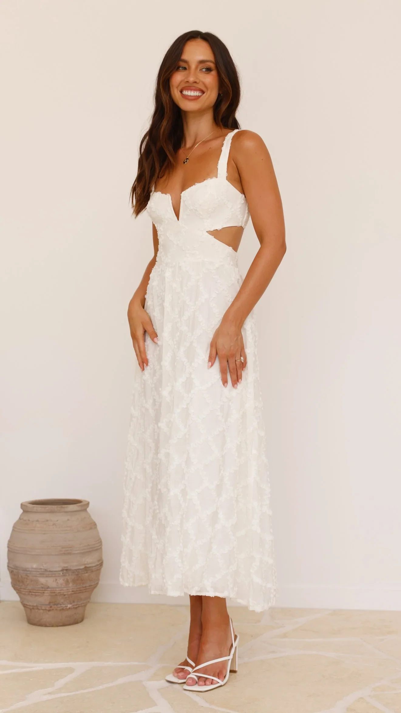 Jenny Side Cut Midi Dress - Cream