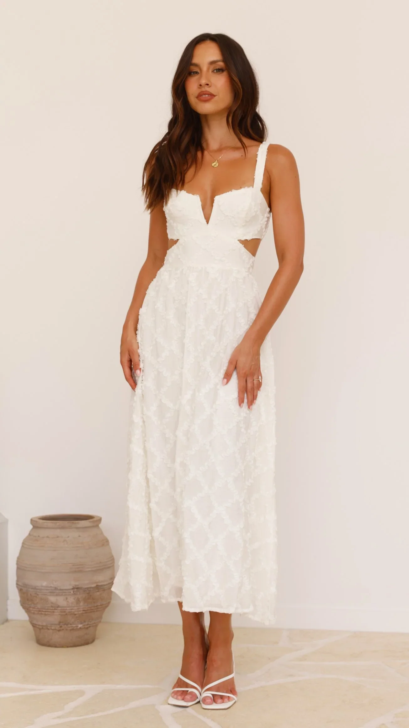 Jenny Side Cut Midi Dress - Cream