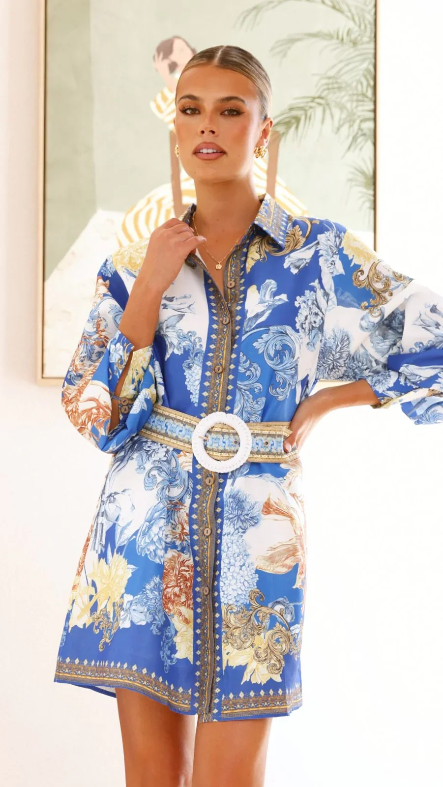 Annika Long Sleeve Mini Dress - Blue Doll