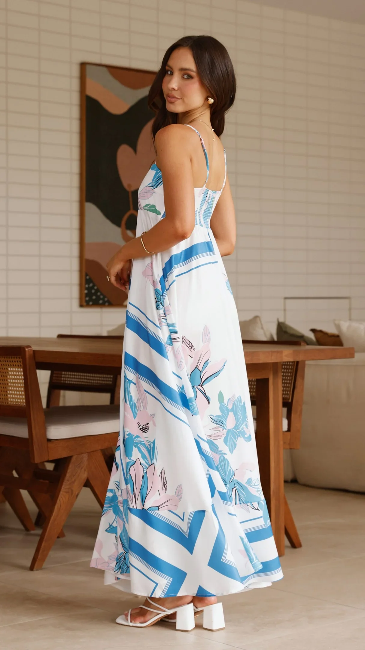 Kaethe Maxi Dress - White/Blue