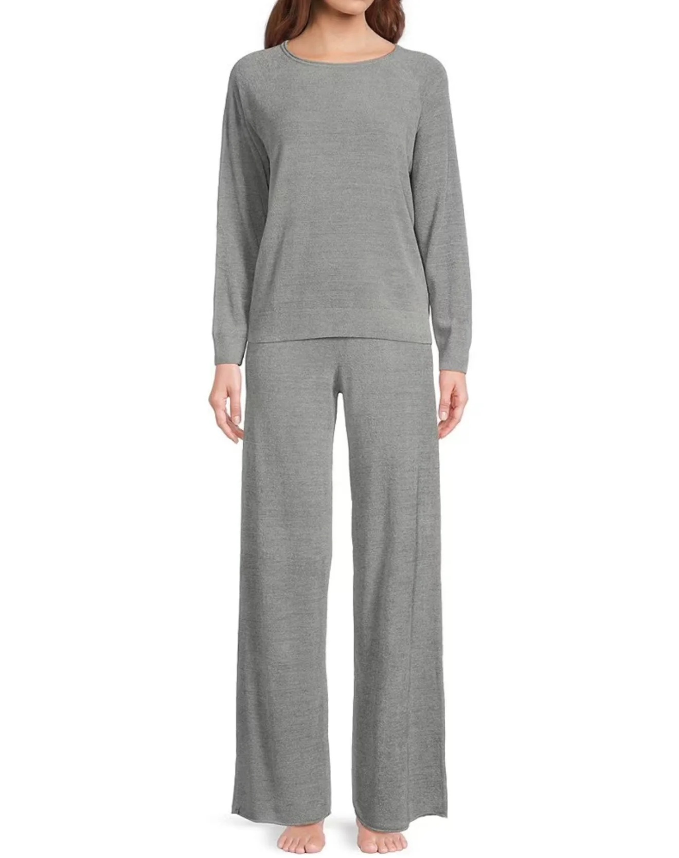 Barefoot Dreams CCUL Moonbeam Jersey Roll Pullover w/ Wide Leg Pant Set