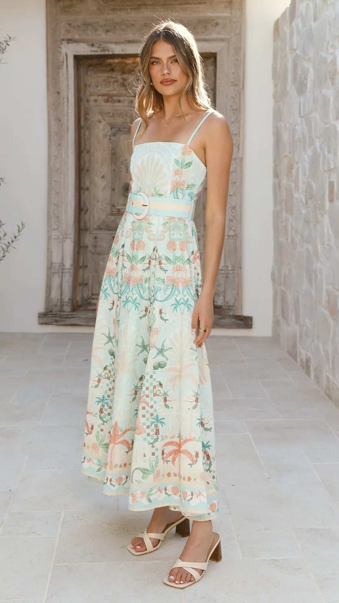 Nellie Midi Dress - Aqua Aurora Print