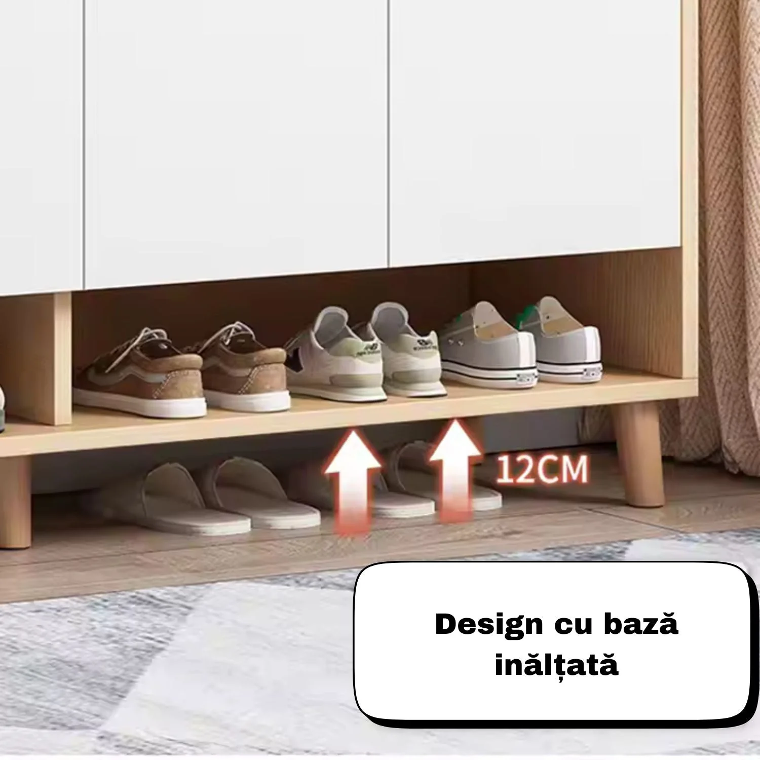 Dulap pantofi, din PAL, cu rafturi multiple – 120/140x32x100 cm, Alb/Gri