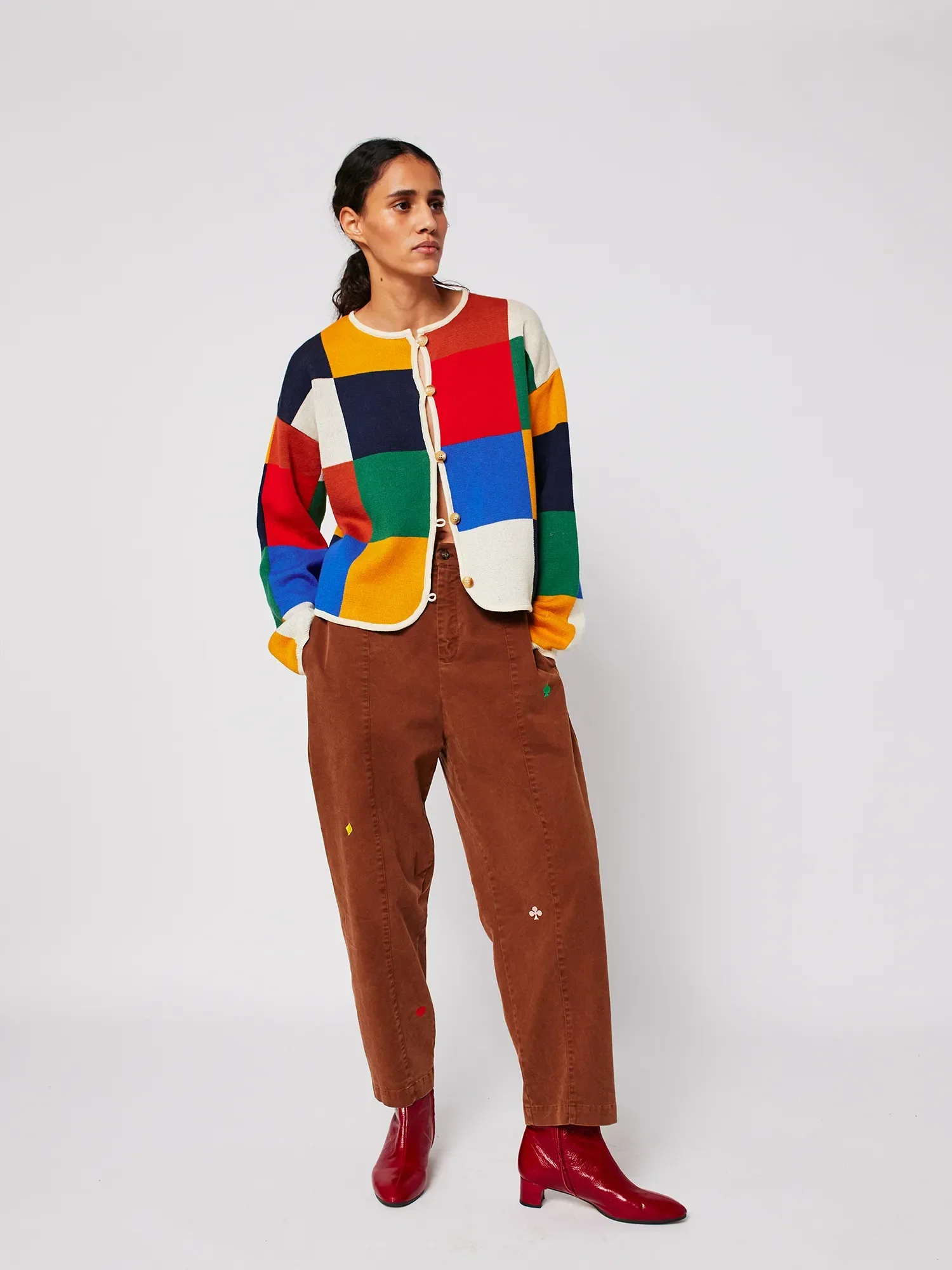 Multicolor Check buttoned cardigan