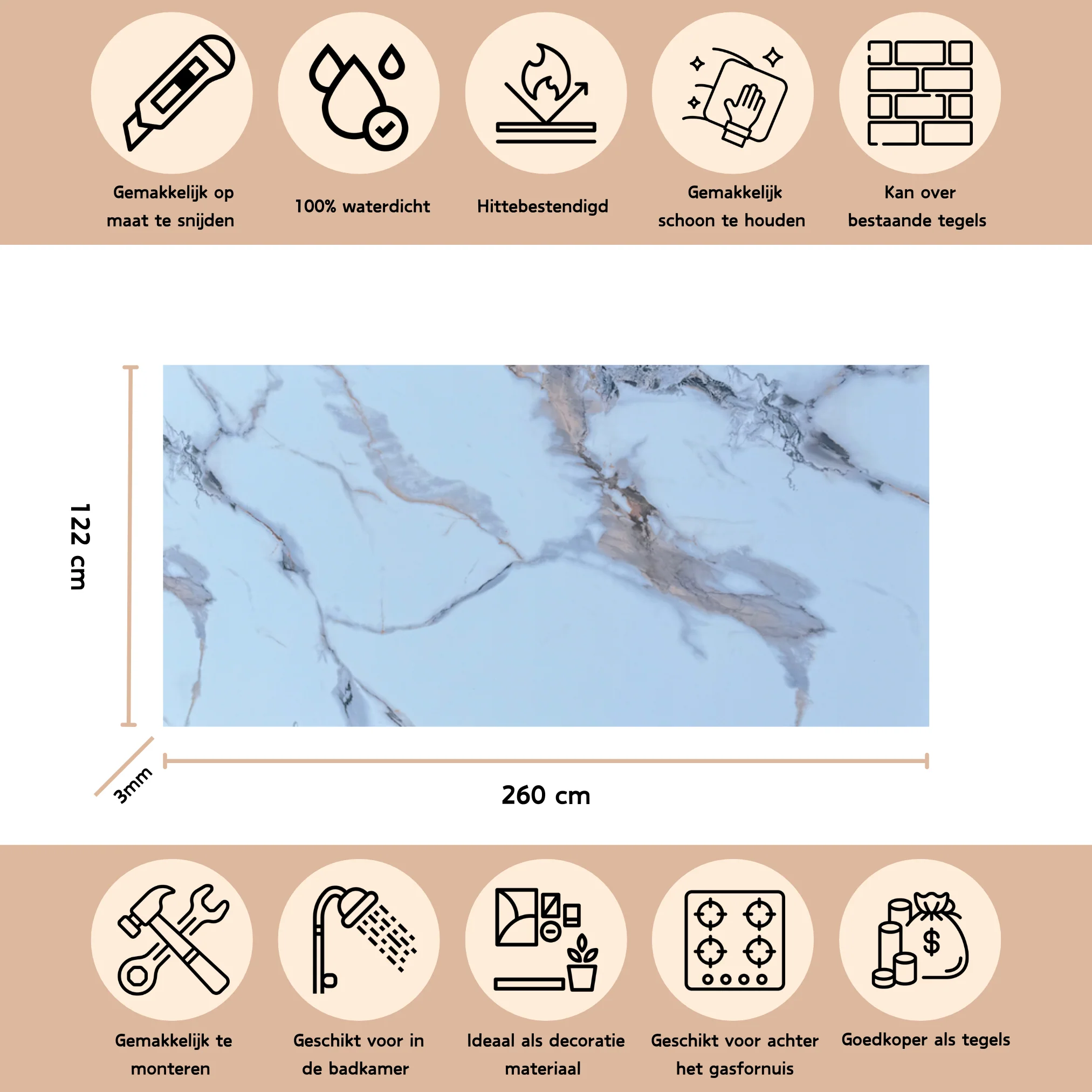 SPC marmeren wandpanelen - Forest Slate mat Groen/Bruin - 260x122cm