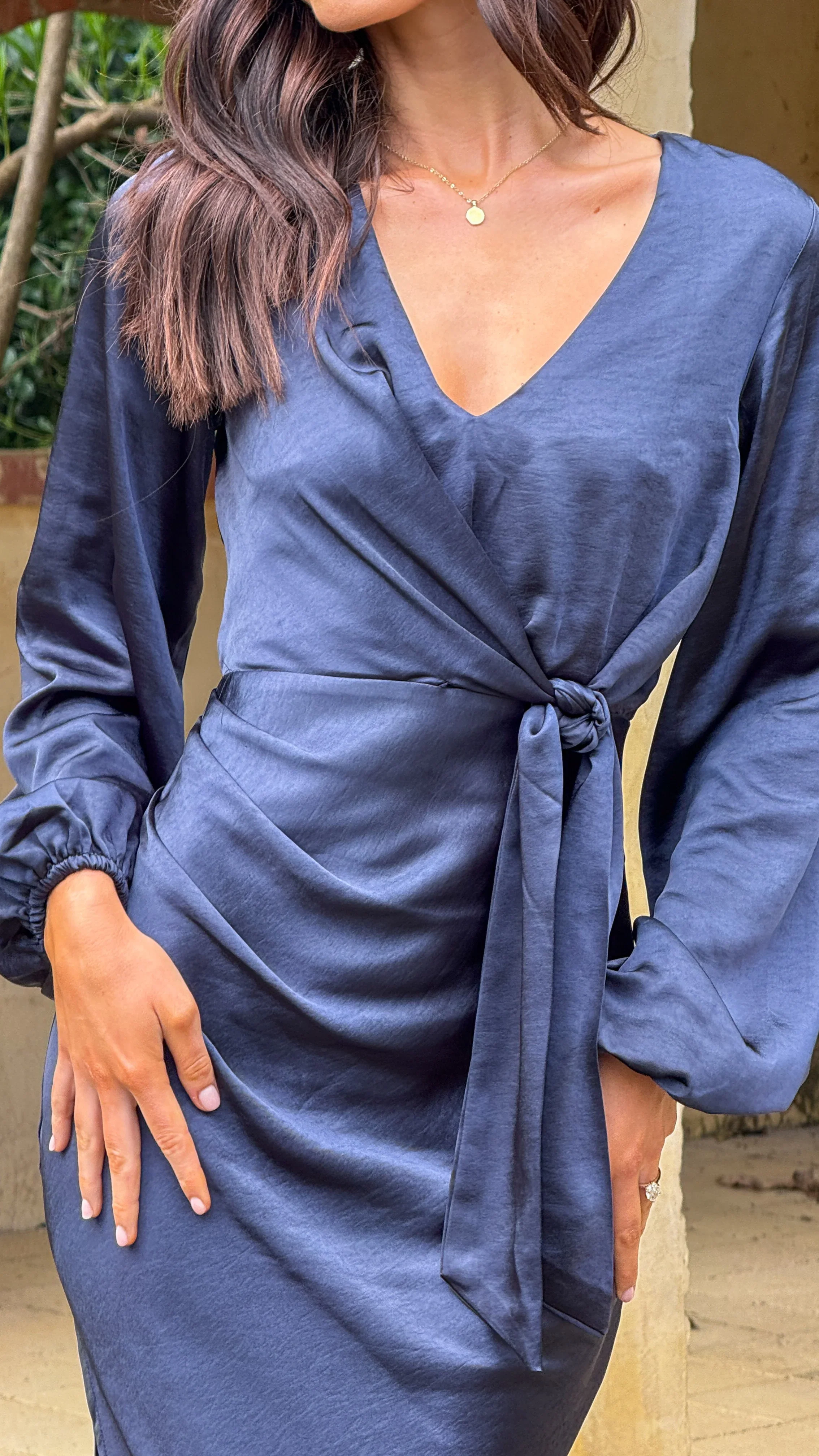 Ivy Long Sleeve Tie Front Maxi Dress - Navy