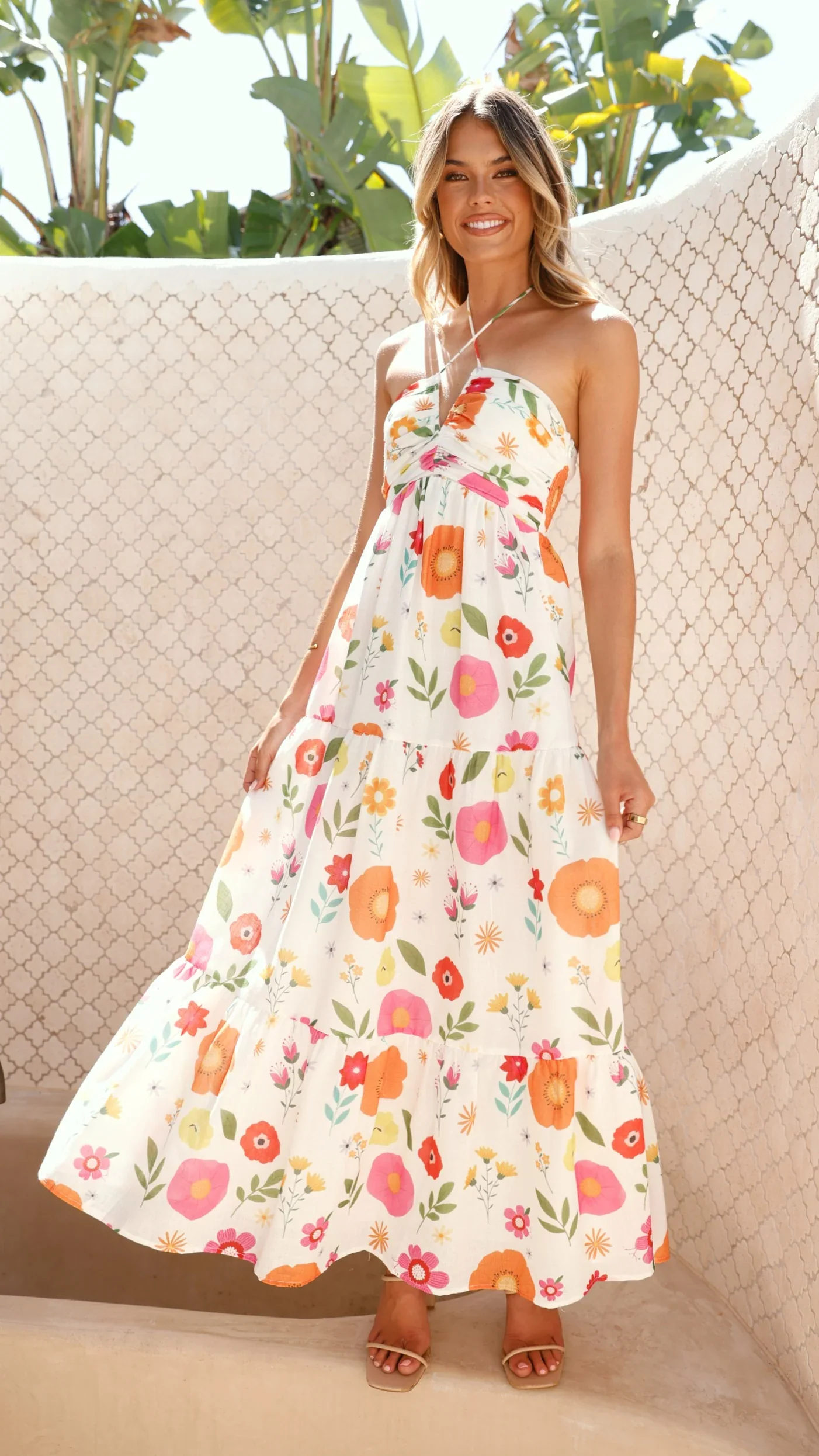 Taffeta Maxi Dress - White Floral