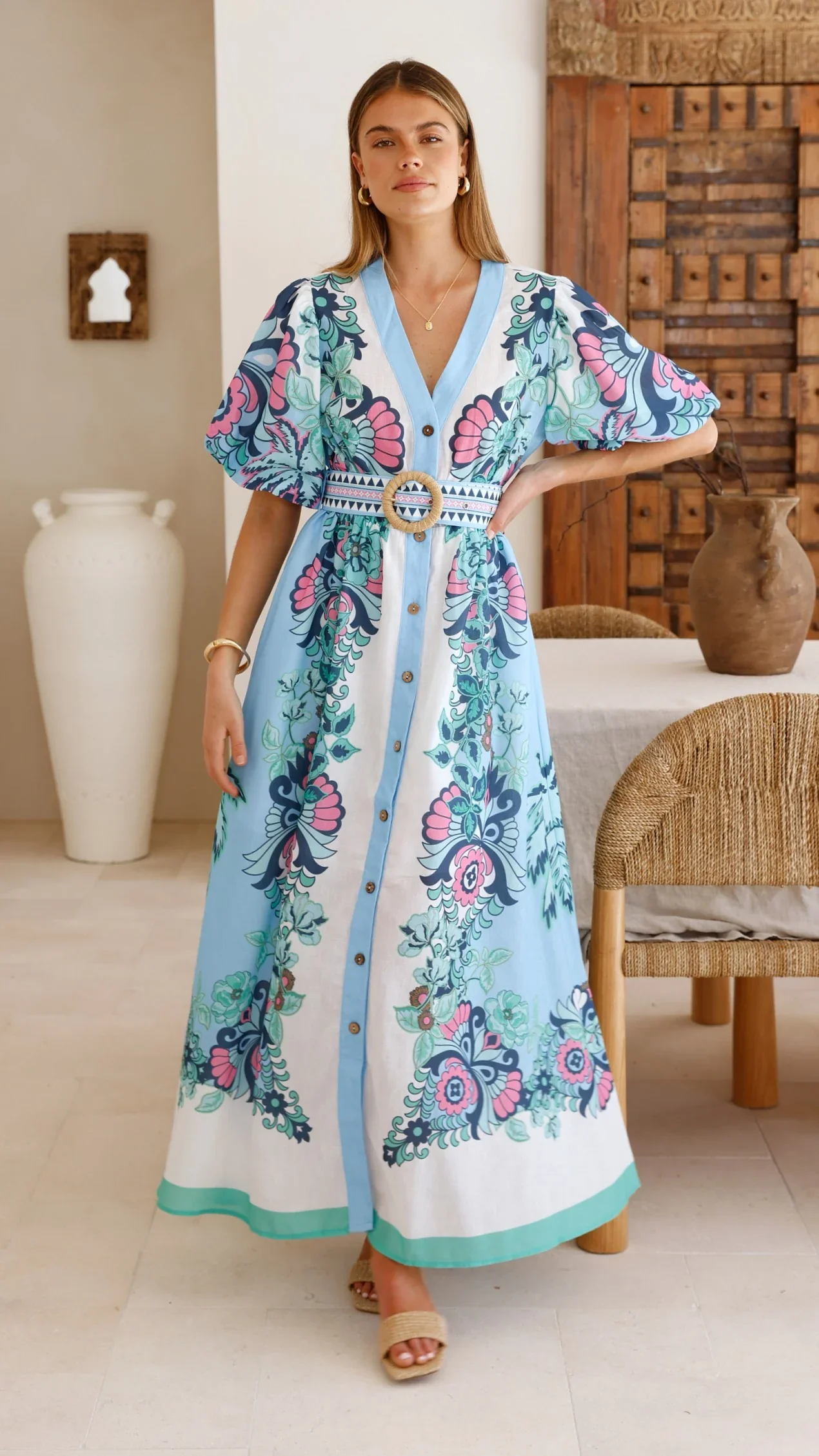 Dali Maxi Dress - Island Bloom Blue