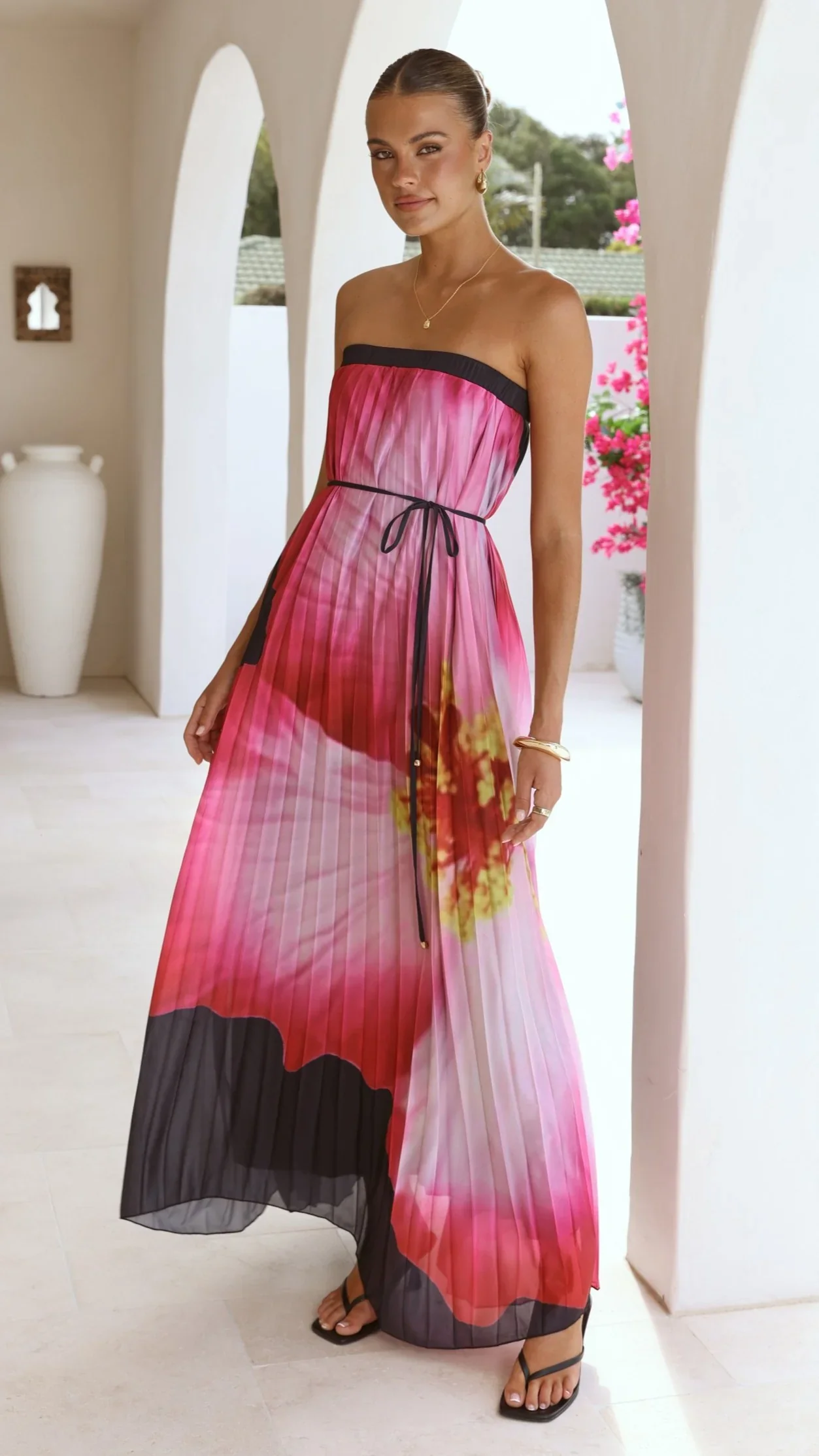 Neve Strapless Maxi Dress - Black/Pink Floral