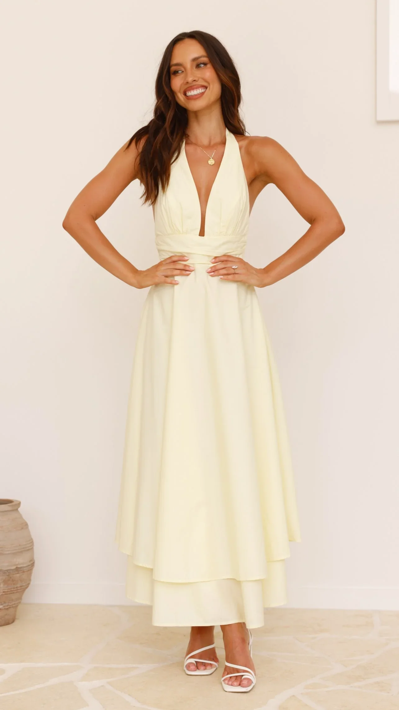 Kathy Halter Neck Maxi Dress - Lemon