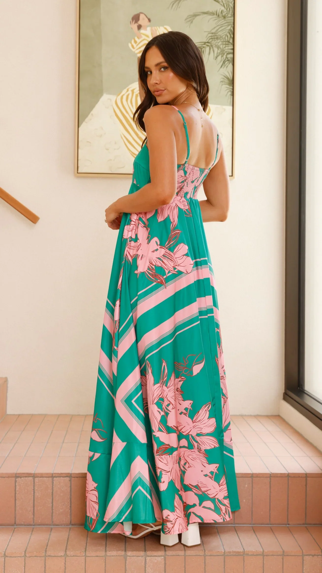 Kaethe Maxi Dress - Green/Pink Floral