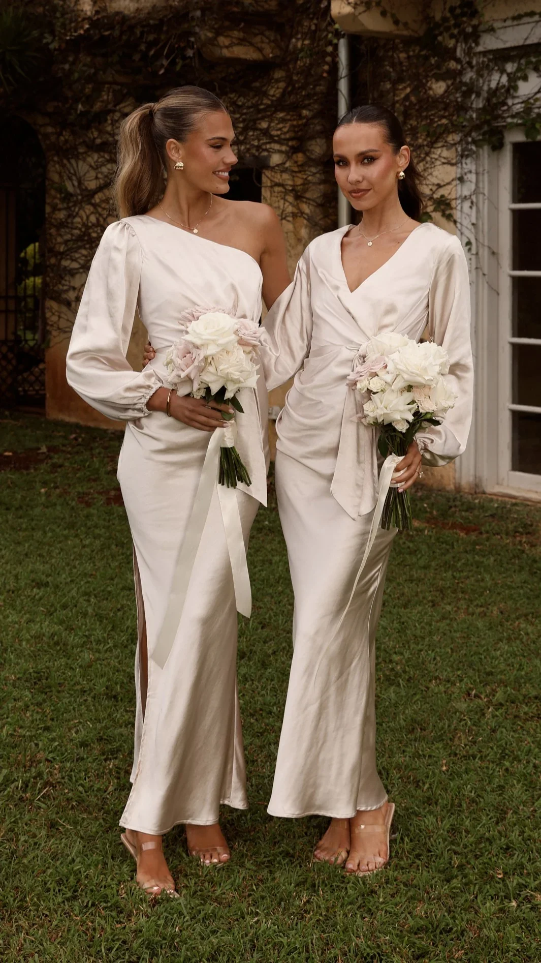 Eden One Shoulder Tie Front Maxi Dress - Champagne